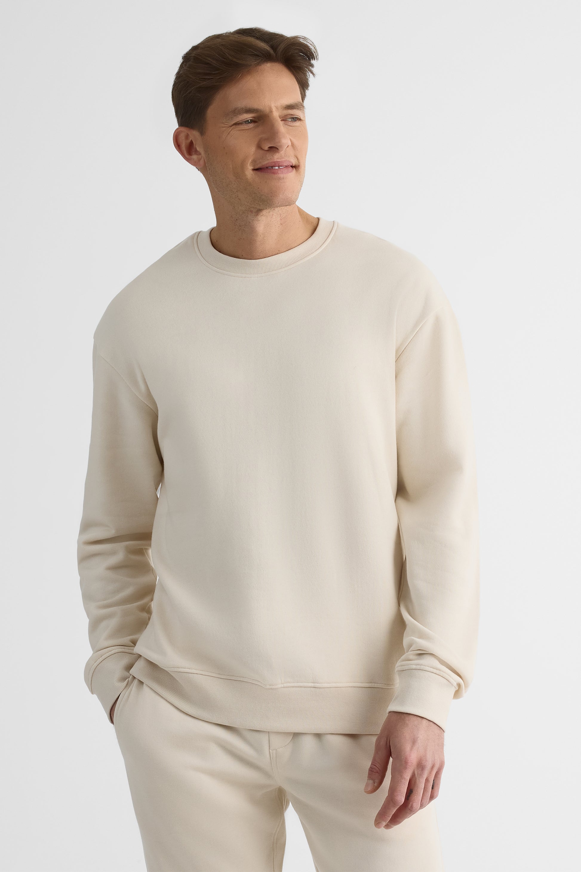 Chandail ouaté uni à manches longues - Homme && BEIGE