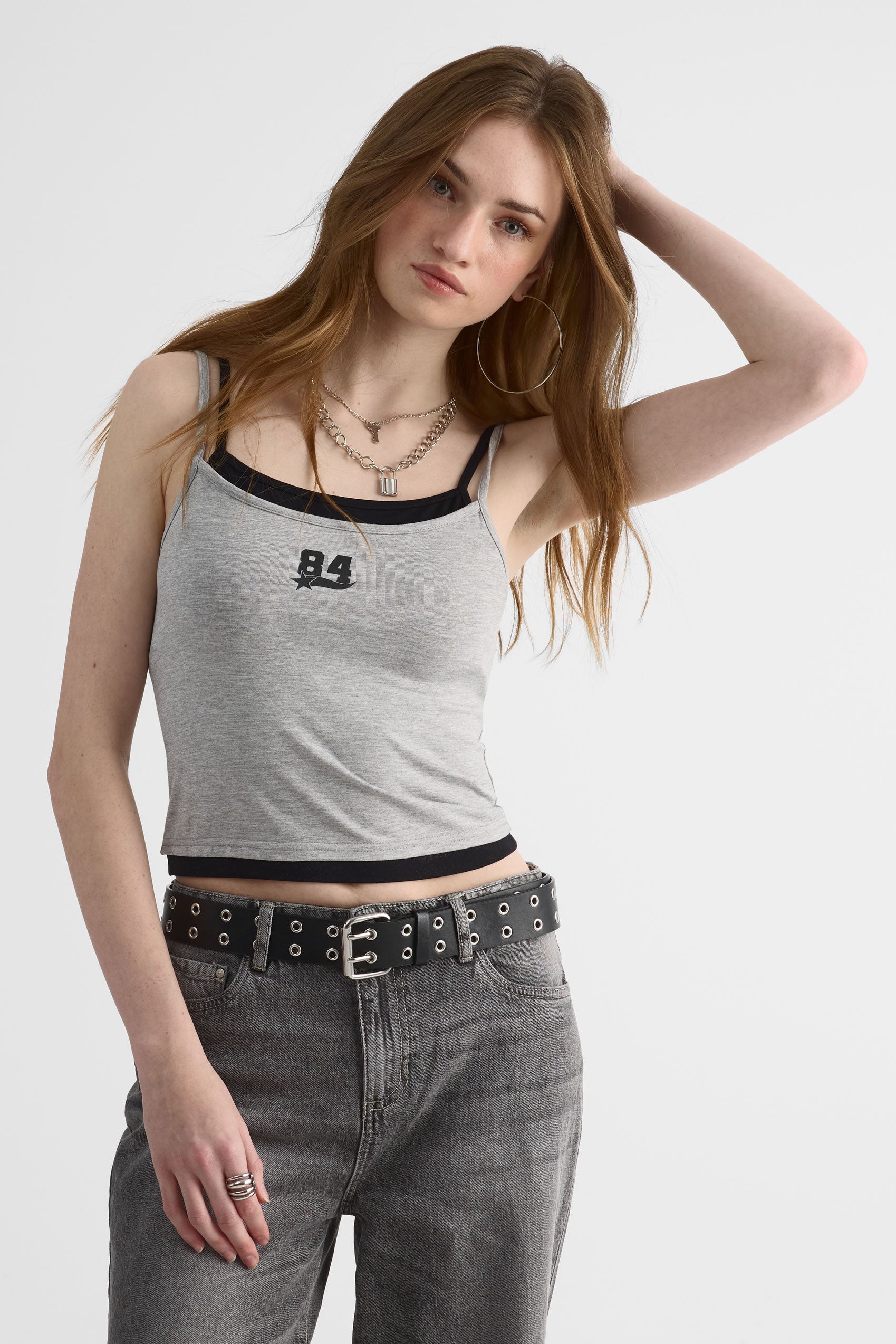 Camisole ajustable à bretelles spaghetti - Femme && GRIS MIXTE