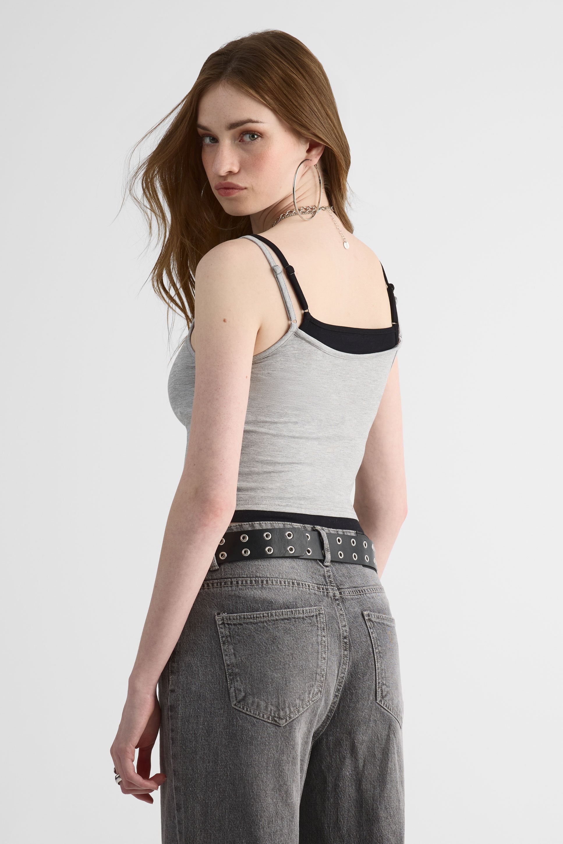Camisole ajustable à bretelles spaghetti - Femme && GRIS MIXTE