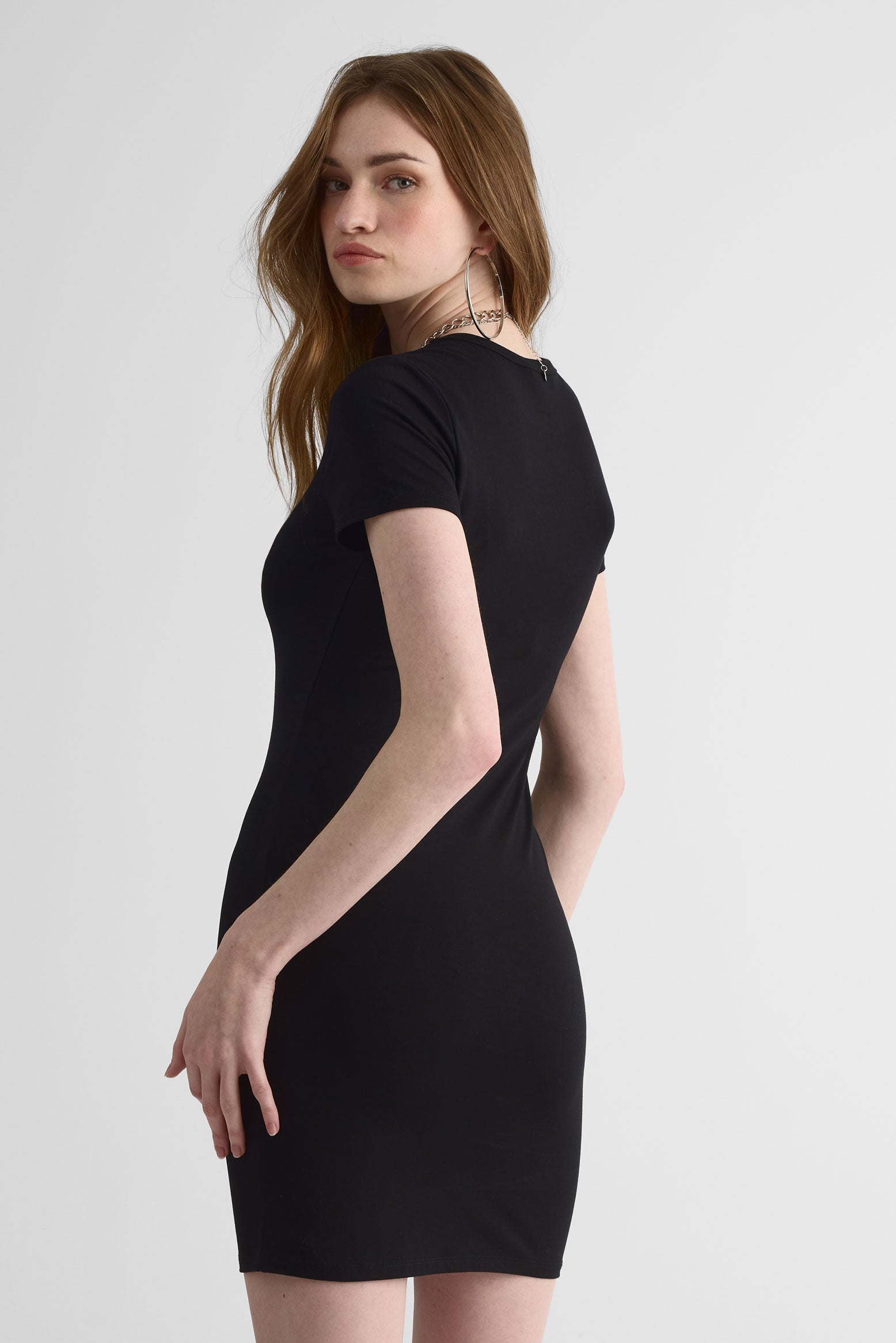Robe Bodycon M/courtes col rond - Femme && NOIR