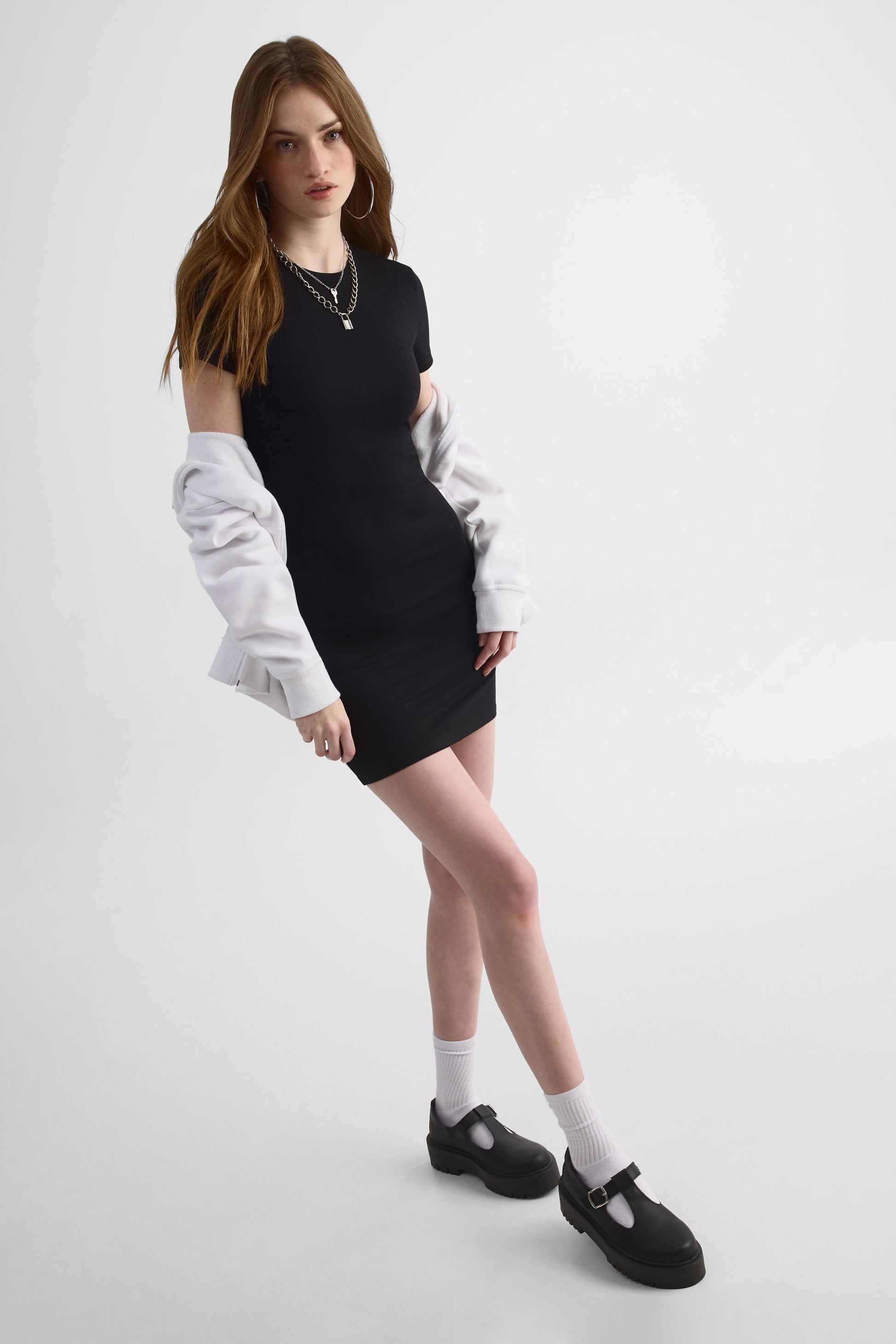 Robe Bodycon M/courtes col rond - Femme && NOIR