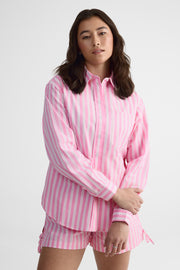 Chemisier oversize à rayures en poplin - Femme && ROSE MULTI