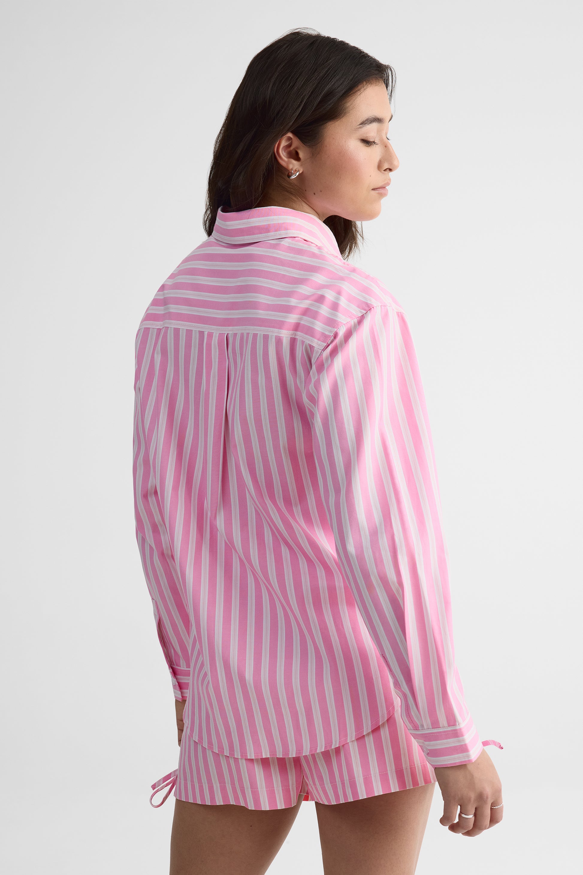 Chemisier oversize à rayures en poplin - Femme && ROSE MULTI