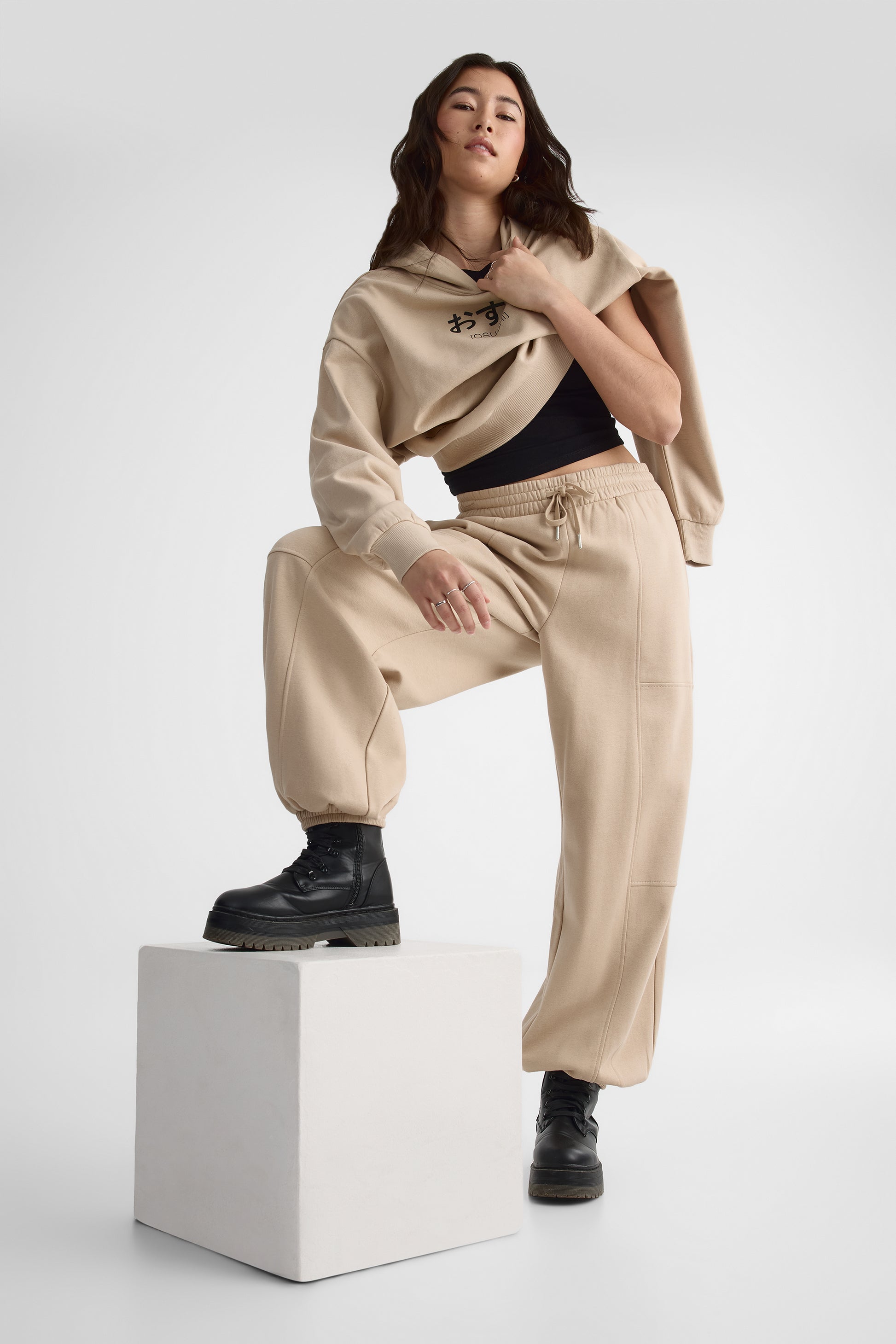 Pantalon jogger oversize en molleton - Femme && BEIGE