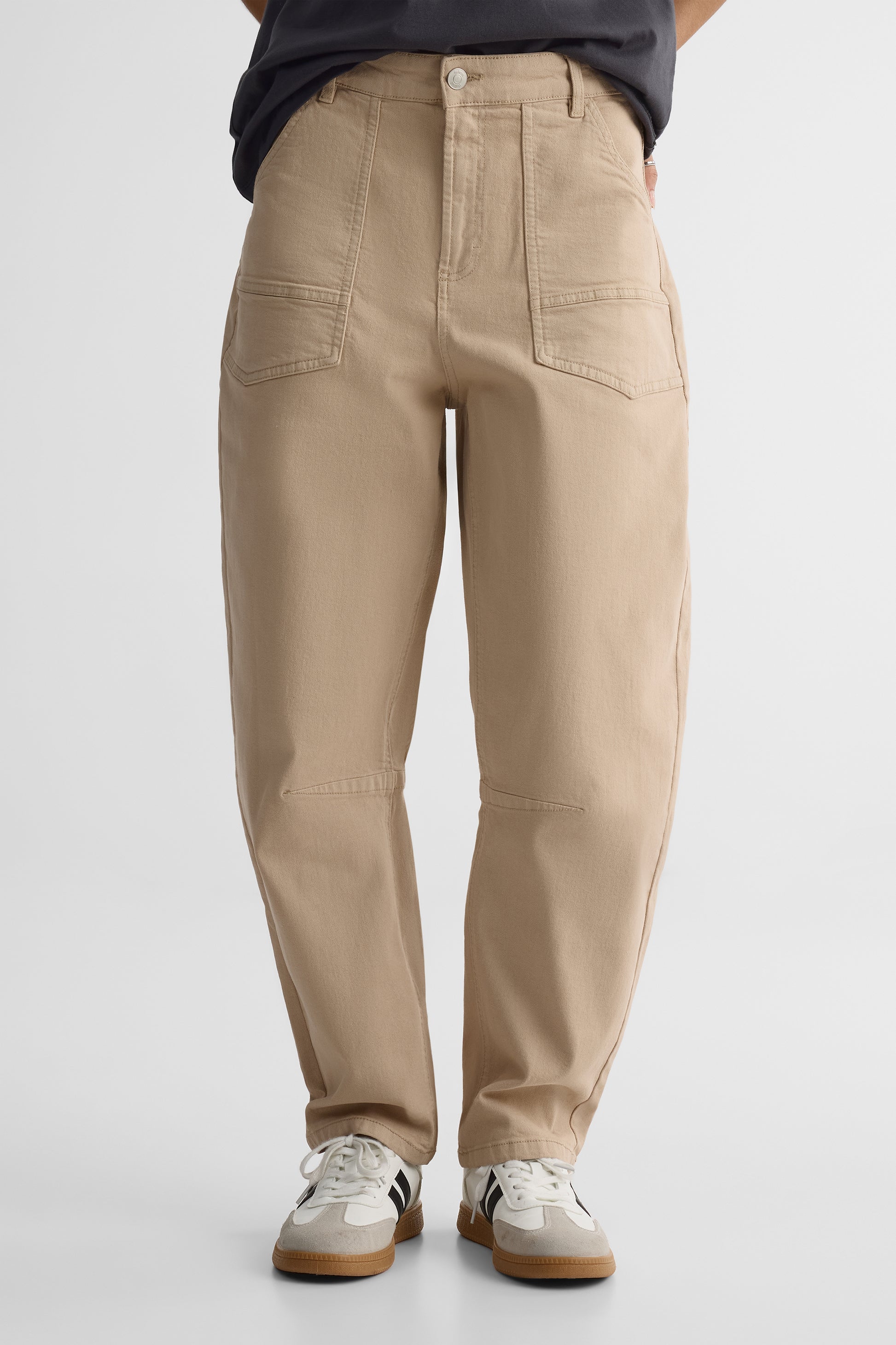 Pantalon Barrel taille haute en denim - Femme && BEIGE