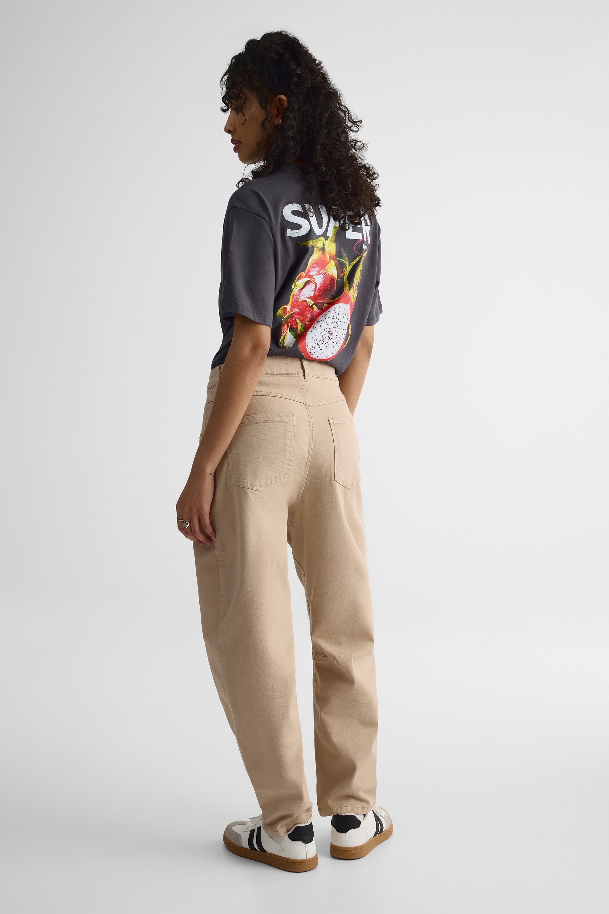 Pantalon Barrel taille haute en denim - Femme && BEIGE