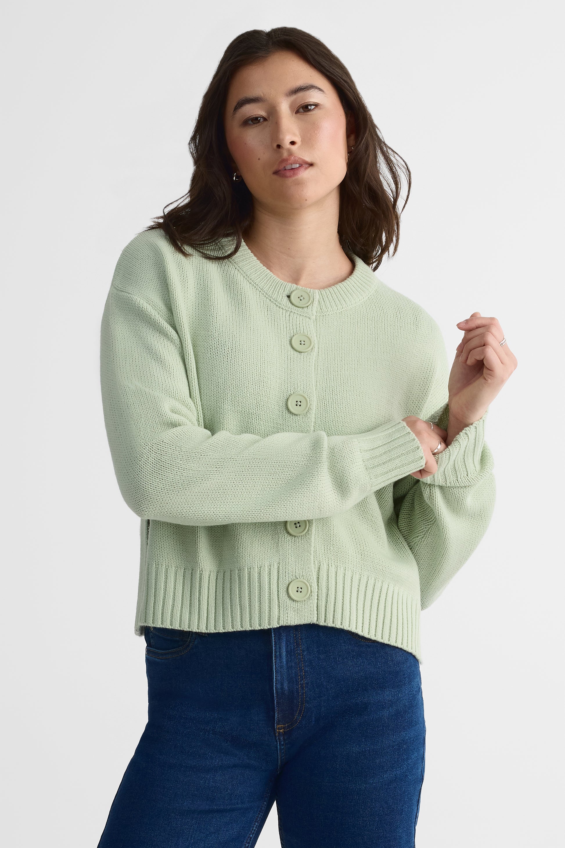 Cardigan oversize à fente latérale – Femme && VERT