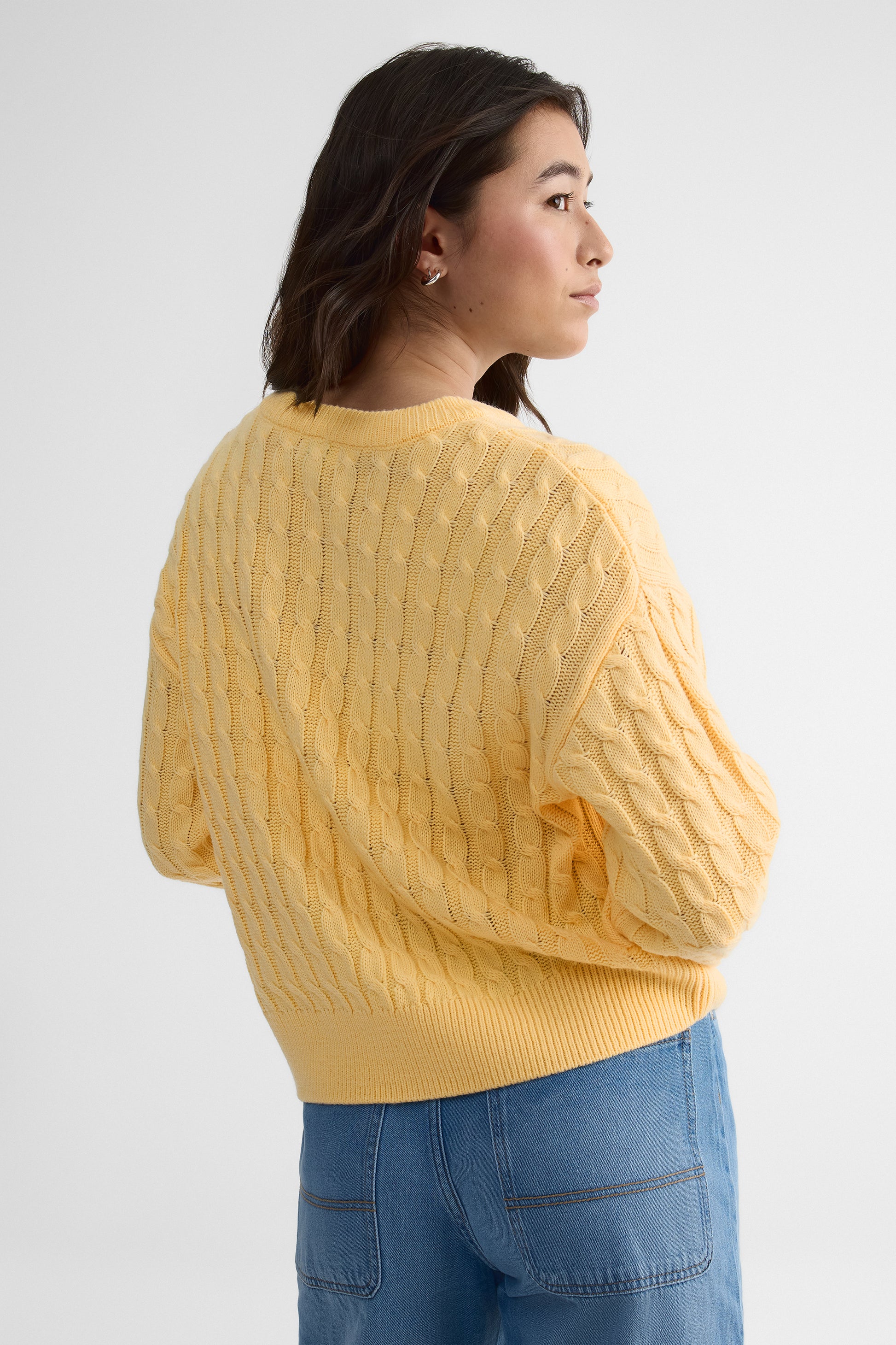Chandail tricot col rond, manches longues – Femme && JAUNE