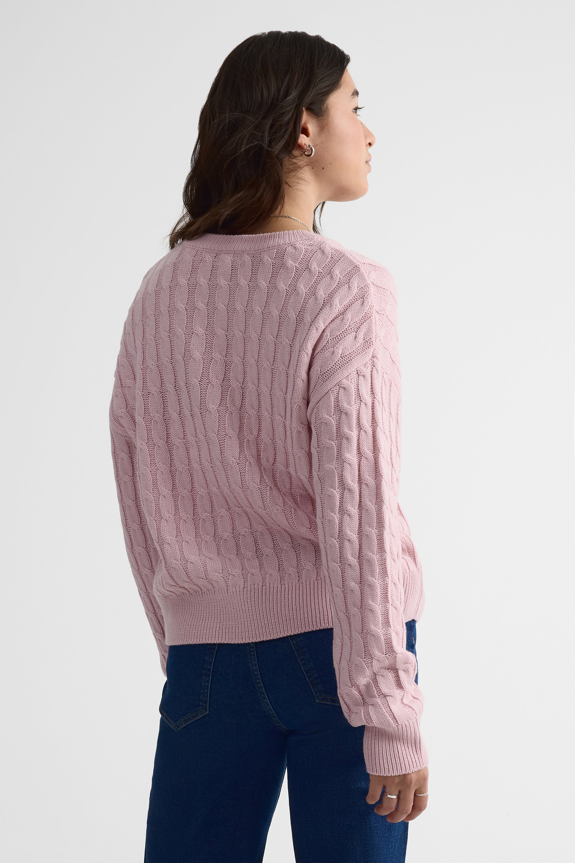 Chandail tricot col rond, manches longues – Femme && VIEUX ROSE