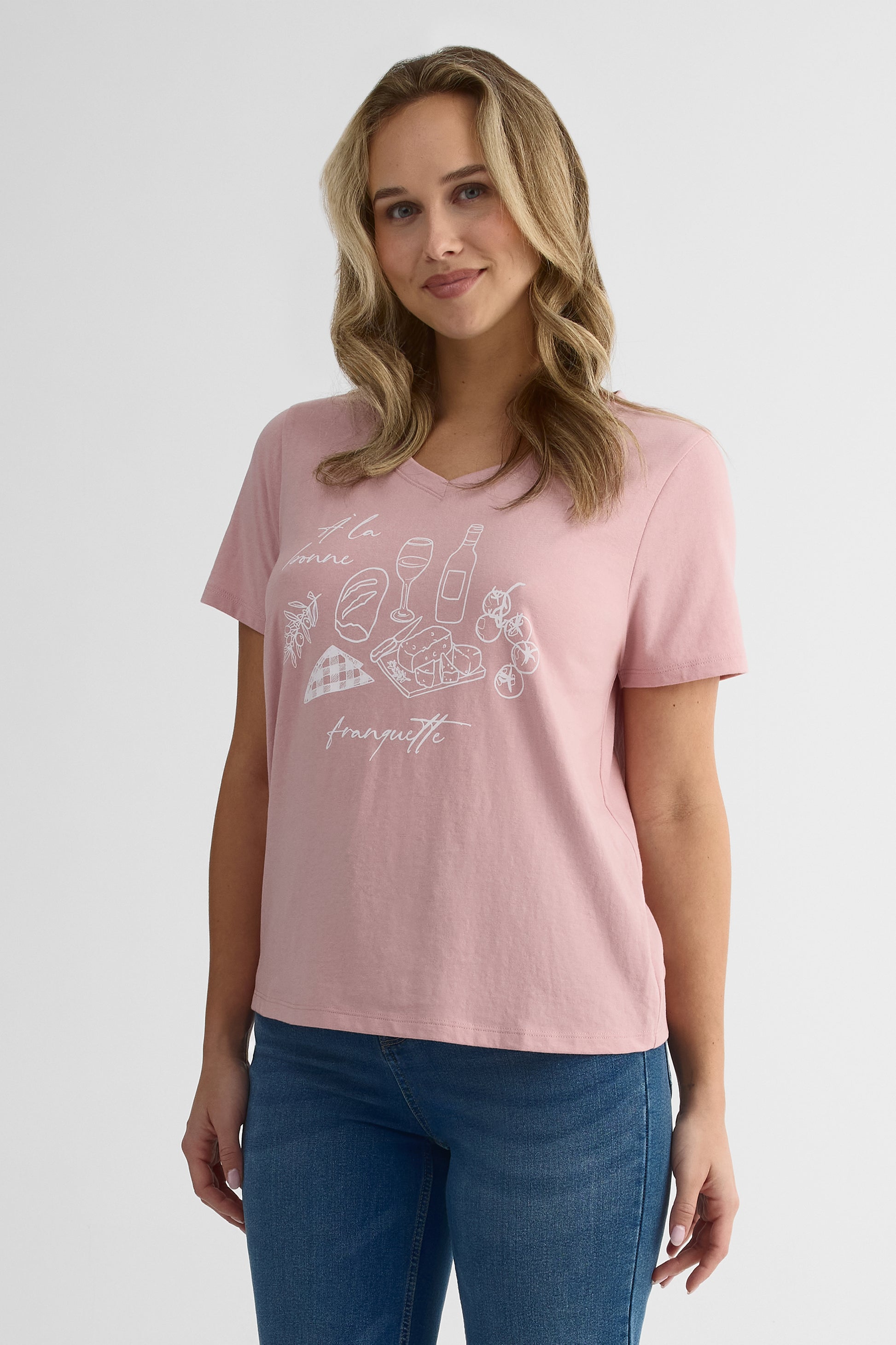 Chandail M/courtes col V en coton - Femme 2/30$ && ROSE