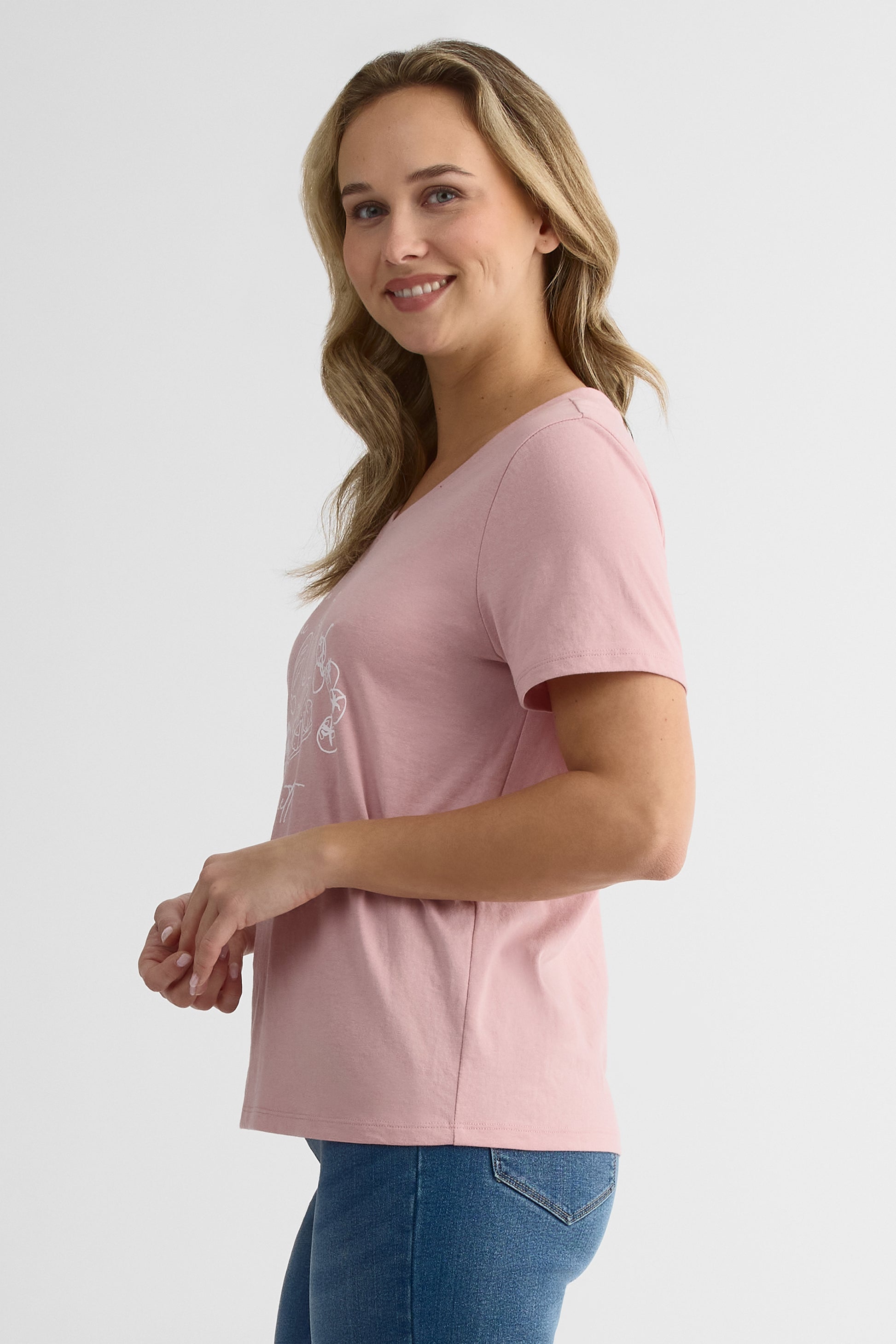 Chandail M/courtes col V en coton - Femme 2/30$ && ROSE