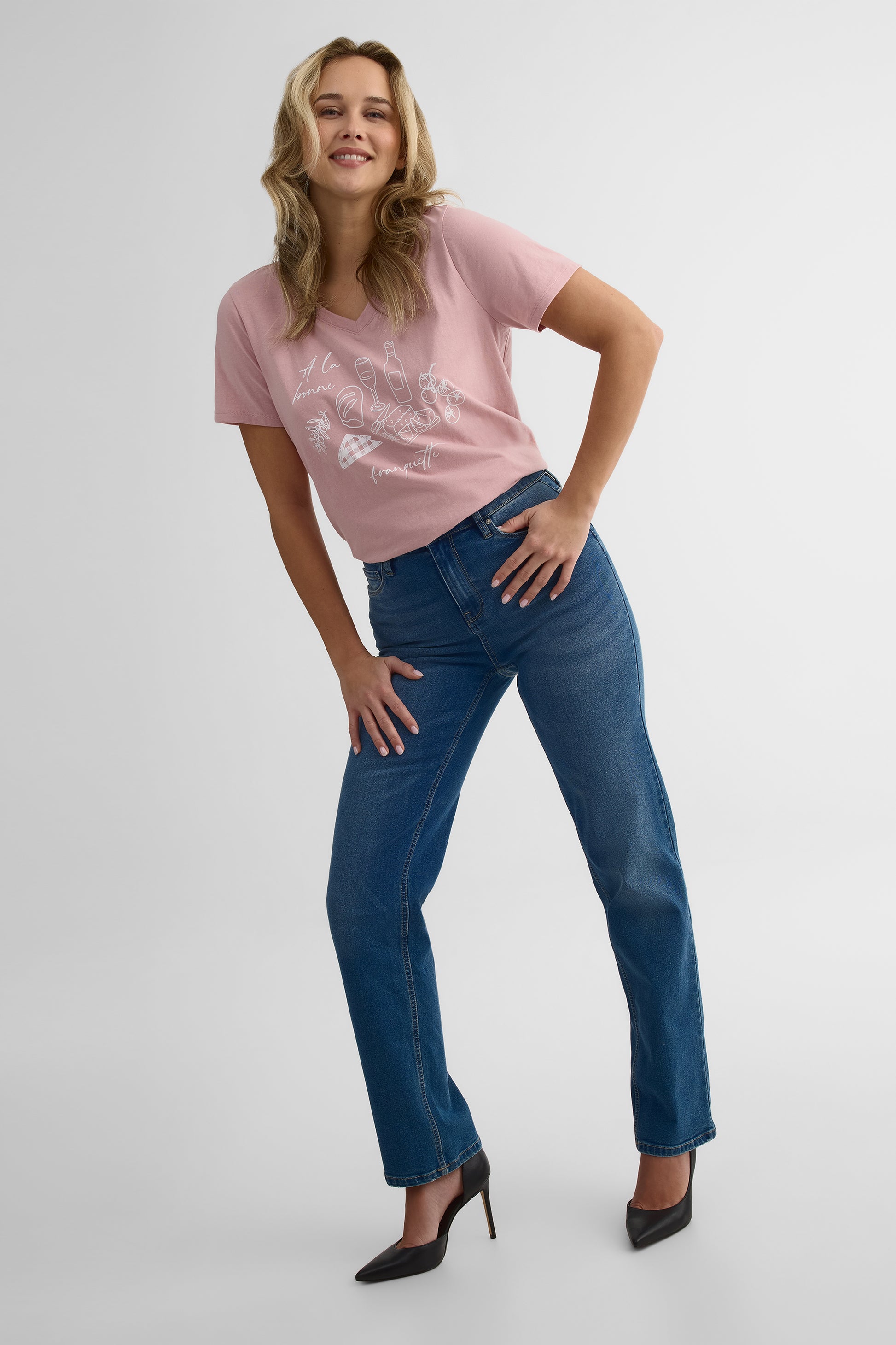 Chandail M/courtes col V en coton - Femme 2/30$ && ROSE