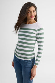 Chandail rayé à manches longues – Femme && VERT/MULTI