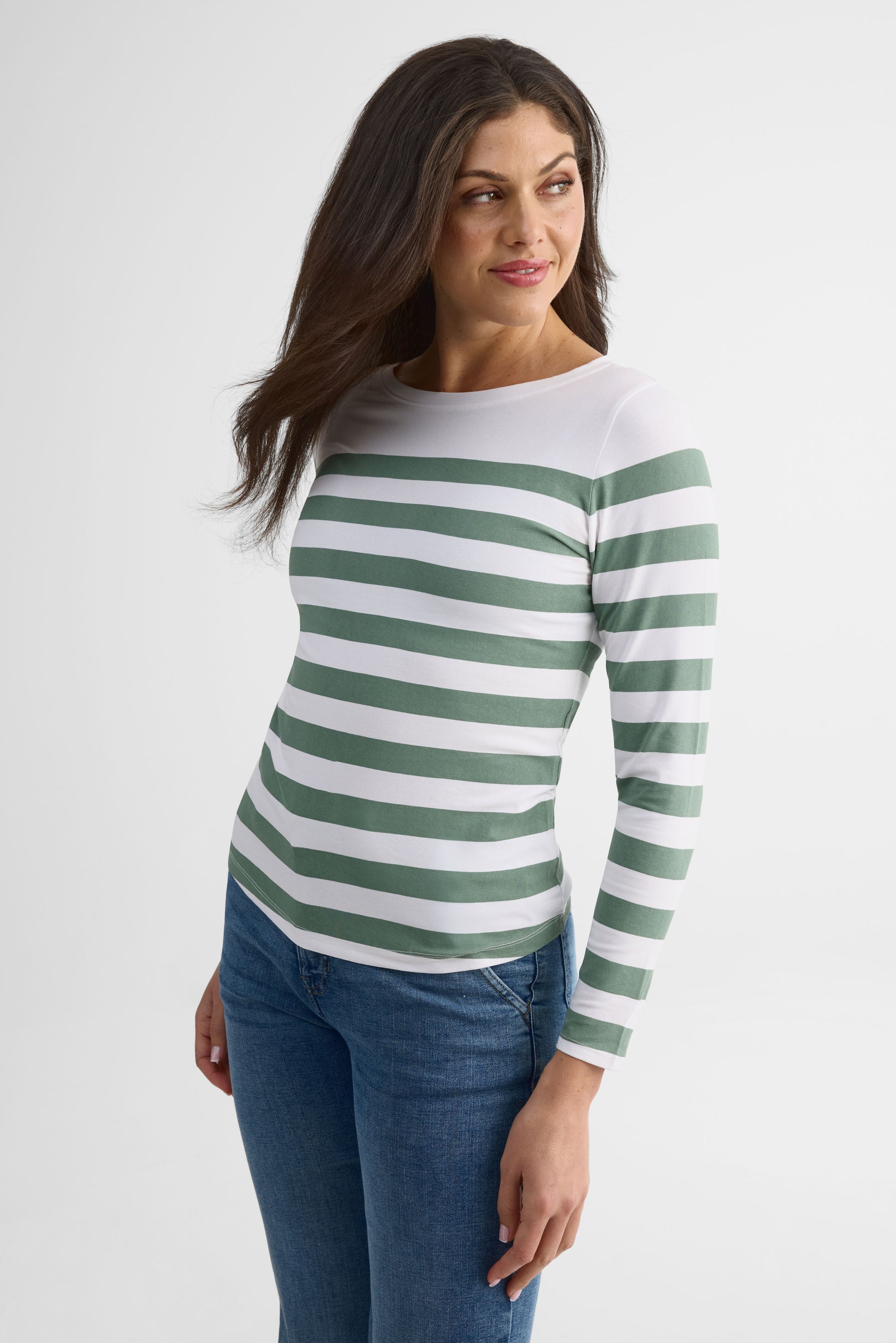 Chandail rayé à manches longues – Femme && VERT/MULTI