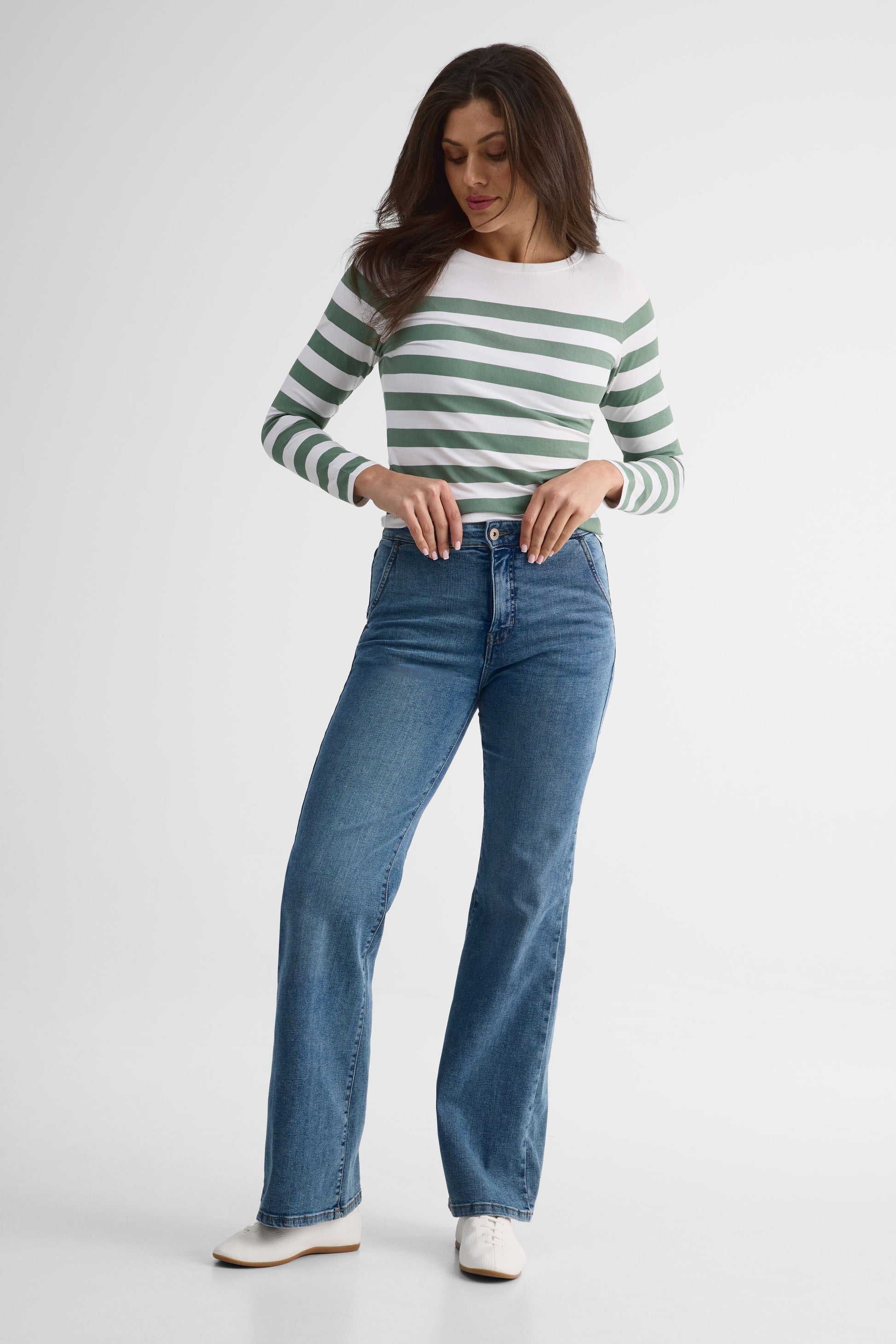 Chandail rayé à manches longues – Femme && VERT/MULTI