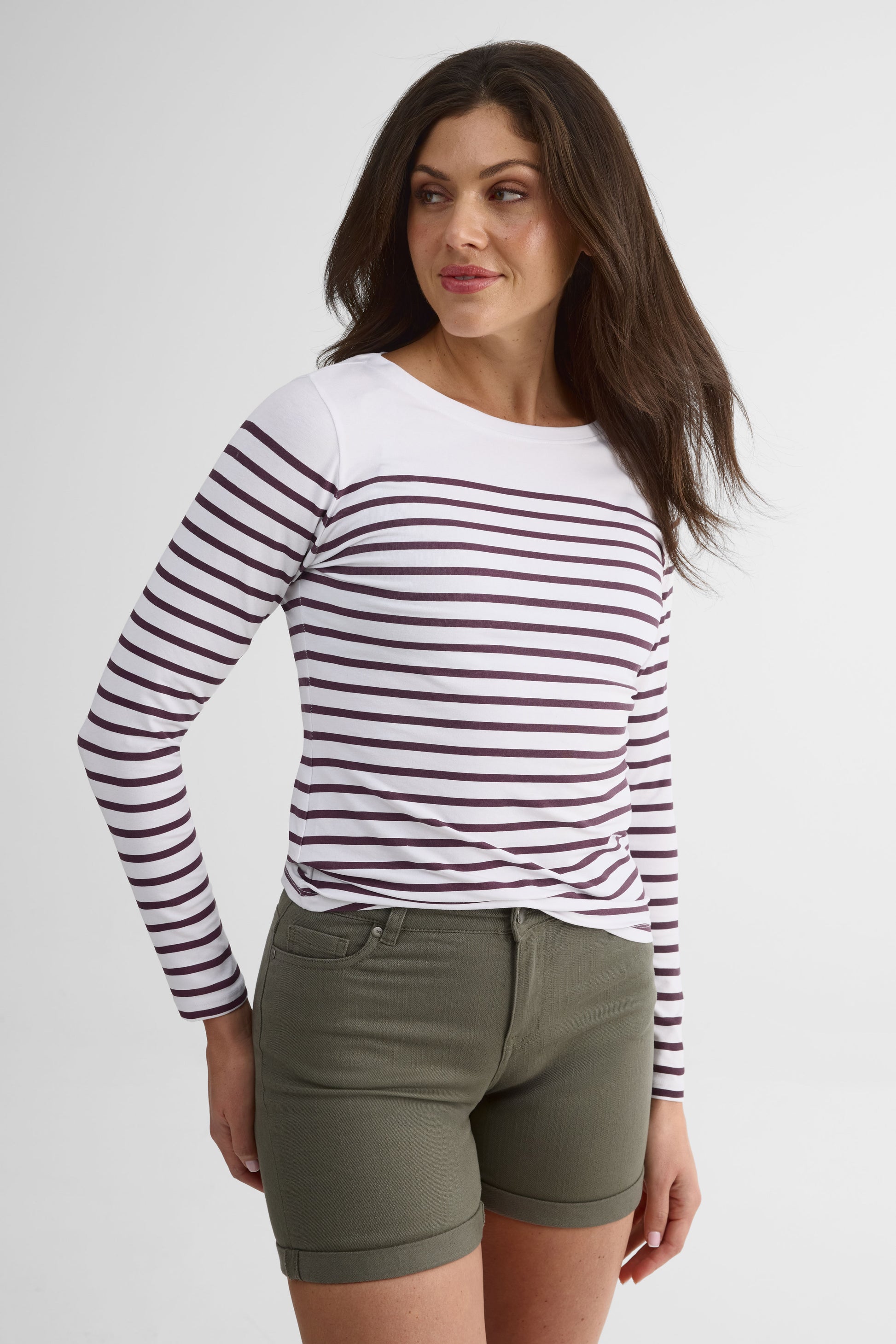 Chandail rayé à manches longues – Femme && BOURGOGNE MULTI