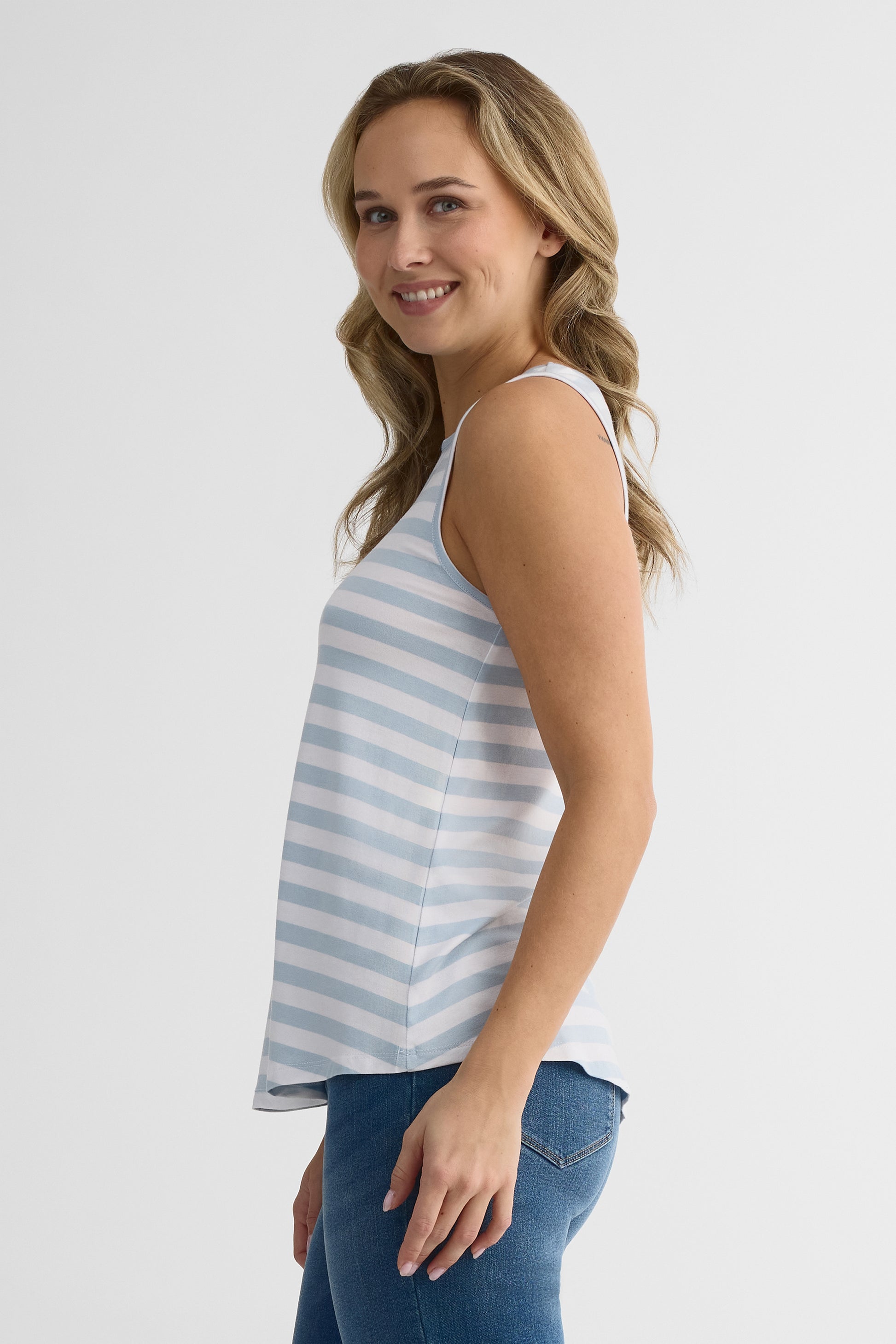 Camisole col rond ample en jersey extensible – Femme && BLEU MULTI