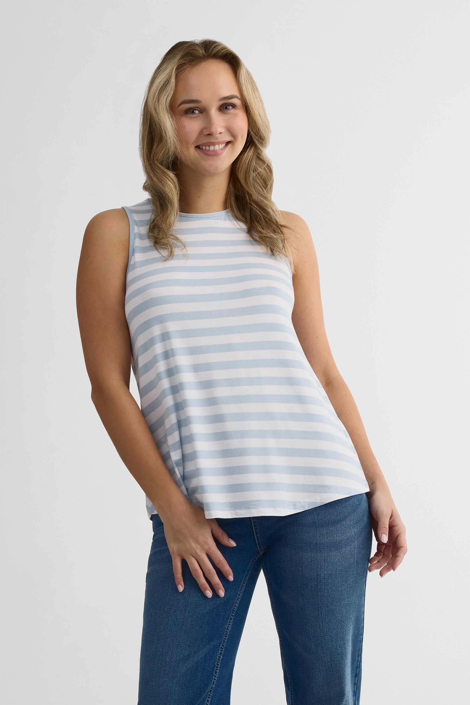 Camisole col rond ample en jersey extensible – Femme && BLEU MULTI