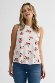Camisole col rond ample en jersey extensible – Femme && BLANC CASSÉ/MULTI