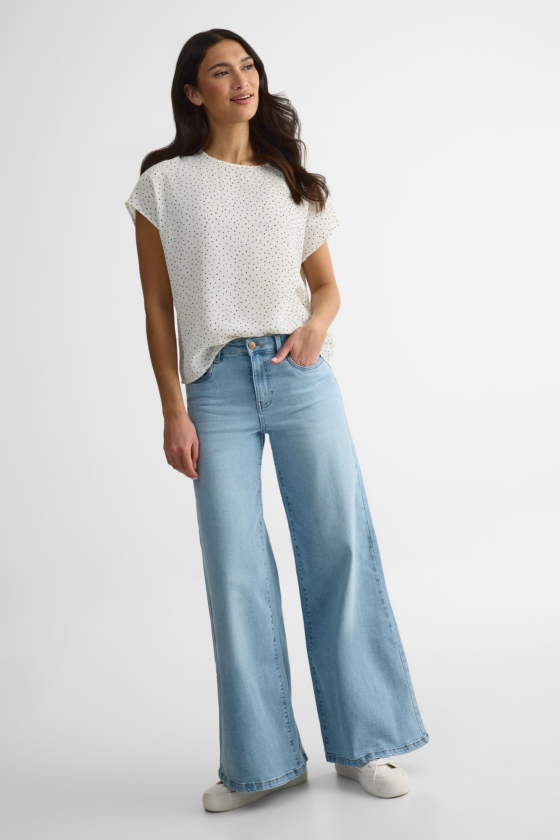 Blouse M/courtes imprimée – Jeune femme && BLANC CASSÉ/MULTI
