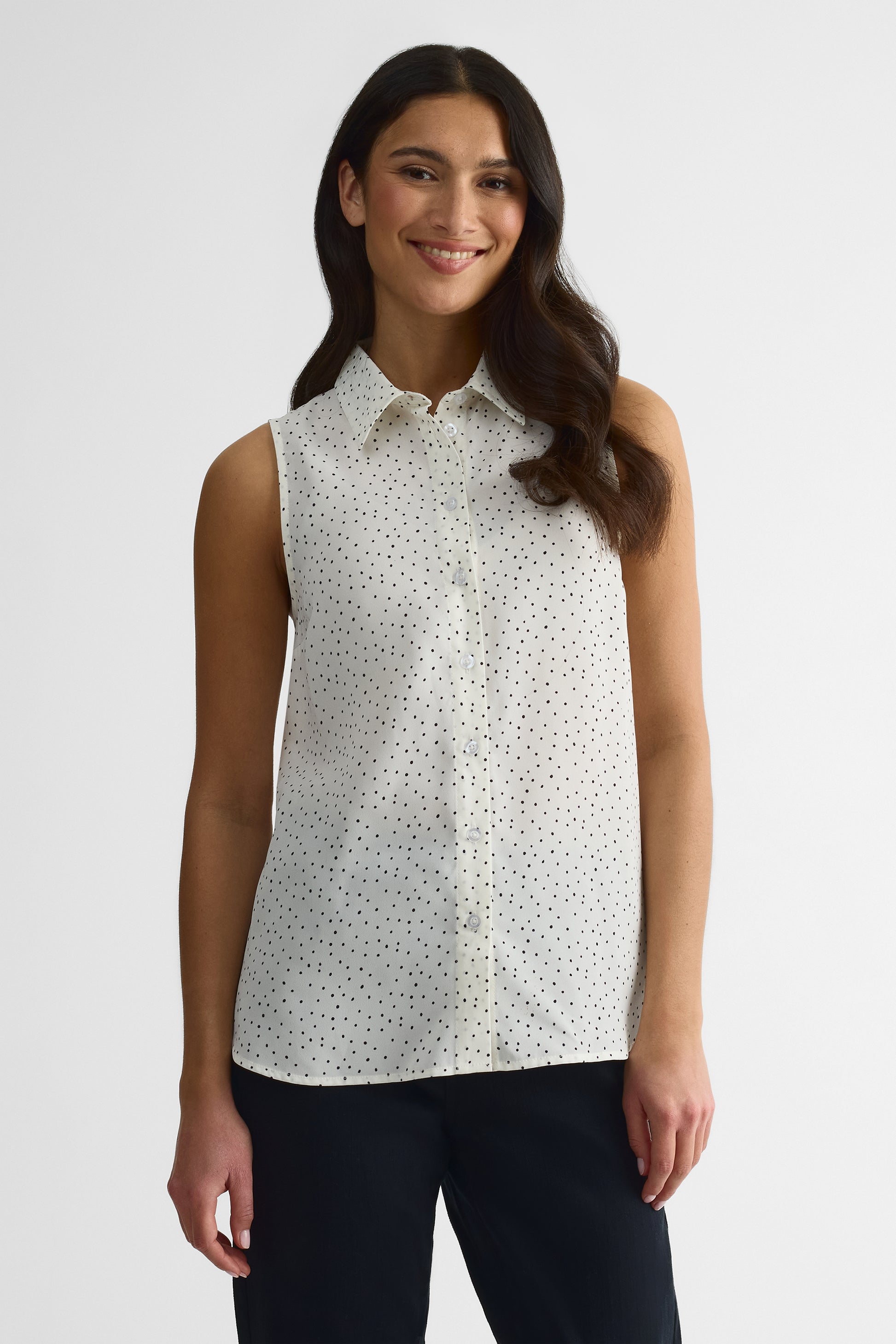 Chemisier hi-low à boutons en georgette - Femme && BLANC CASSÉ/MULTI