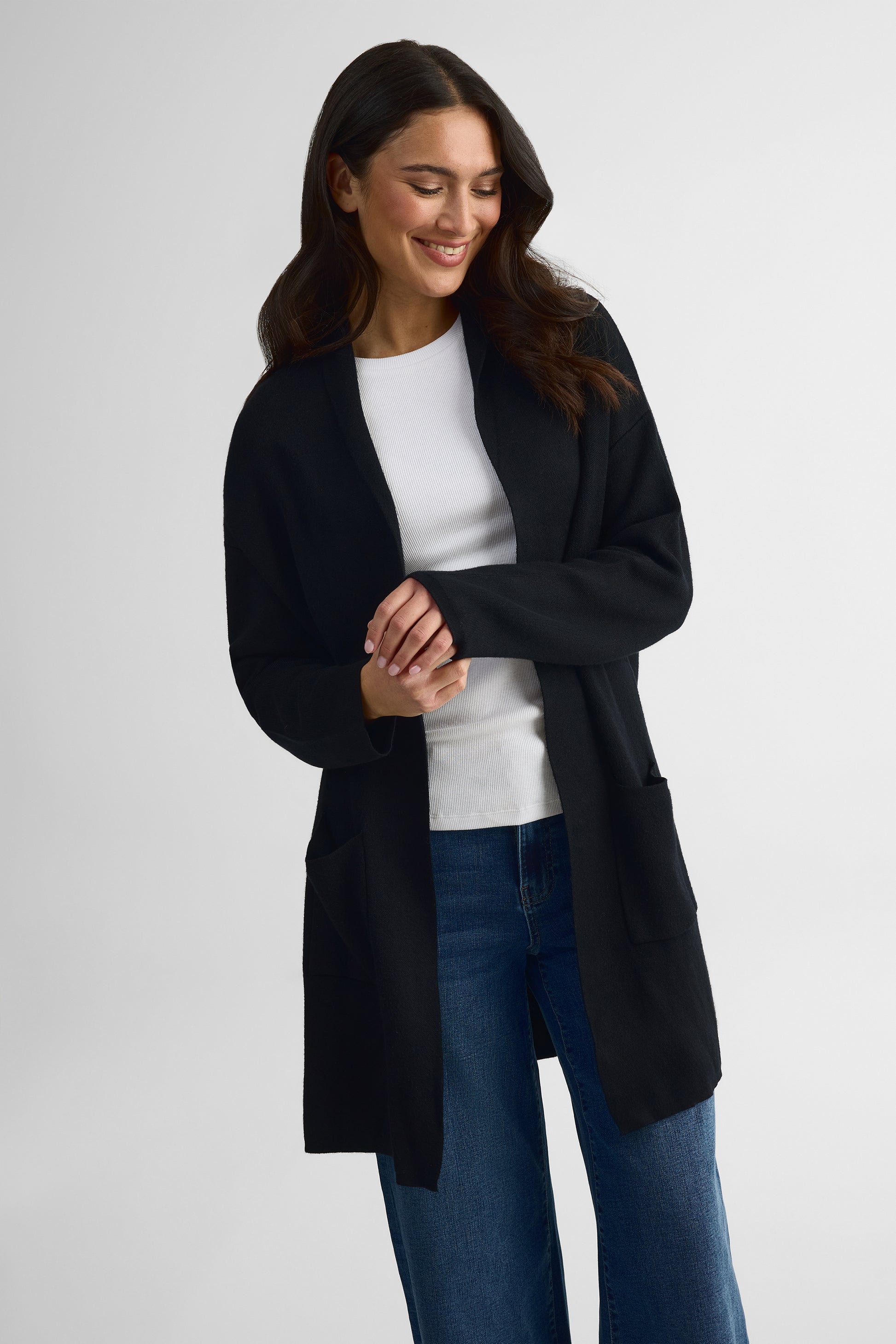 Cardigan long à poches – Femme && NOIR