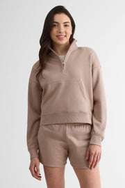 Chandail ouaté demi-zip avec poche – Femme && TAUPE