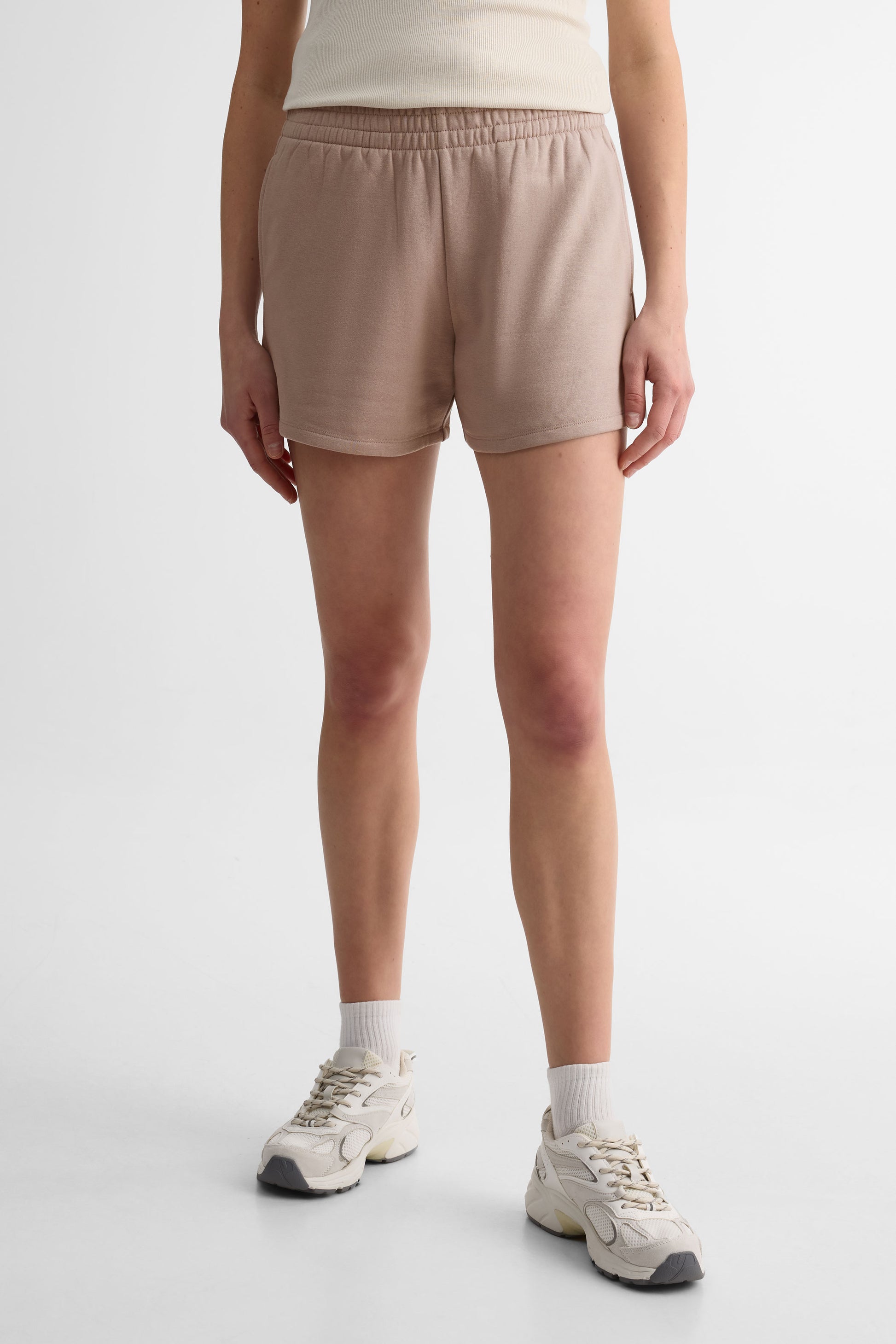 Short ouaté taille haute avec poches - Femme && TAUPE