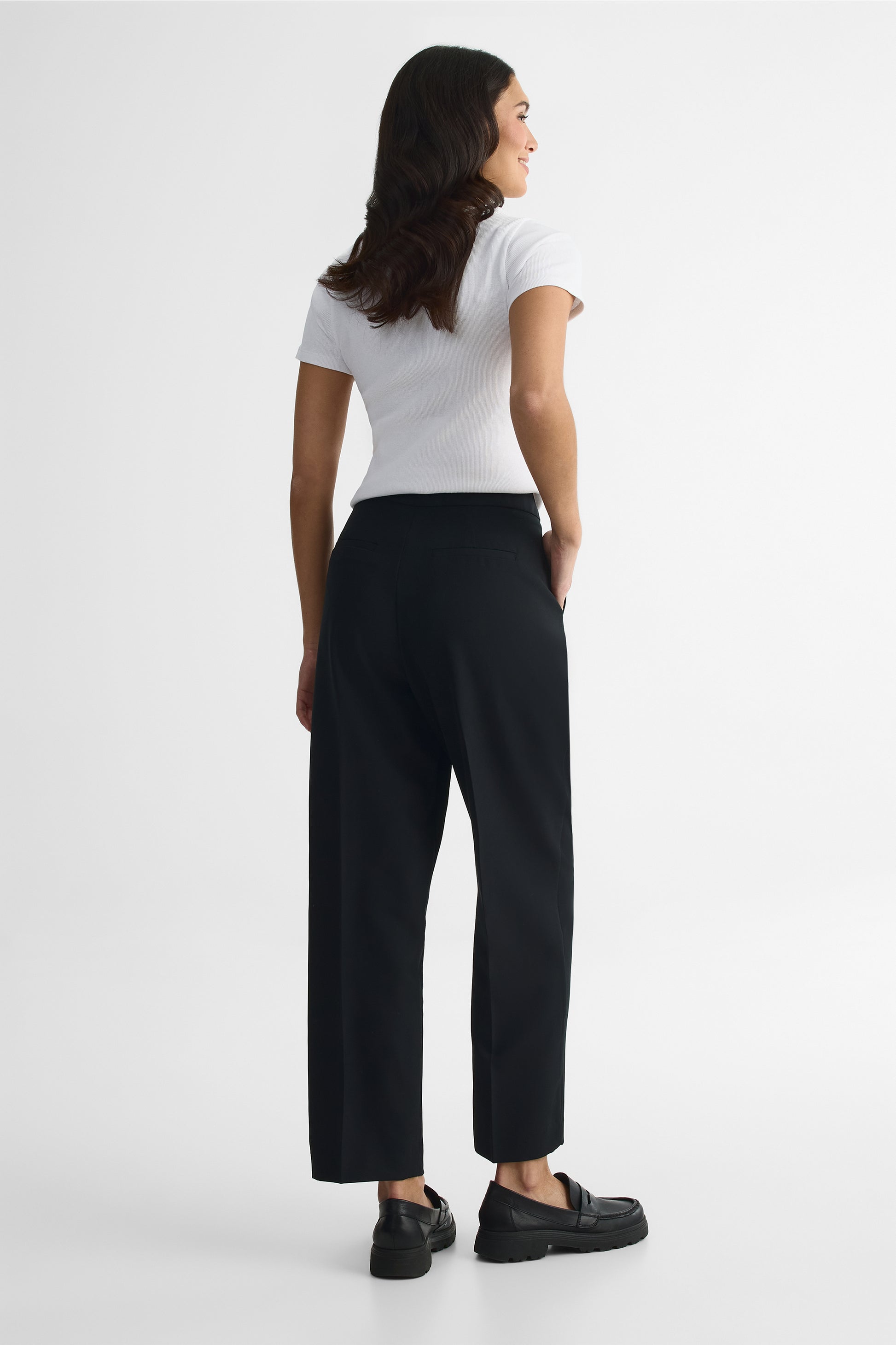 Pantalon taille construite en crépe extensible - Femme && NOIR