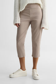 Pantalon capri slim uni et imprimé – Femme && TAUPE