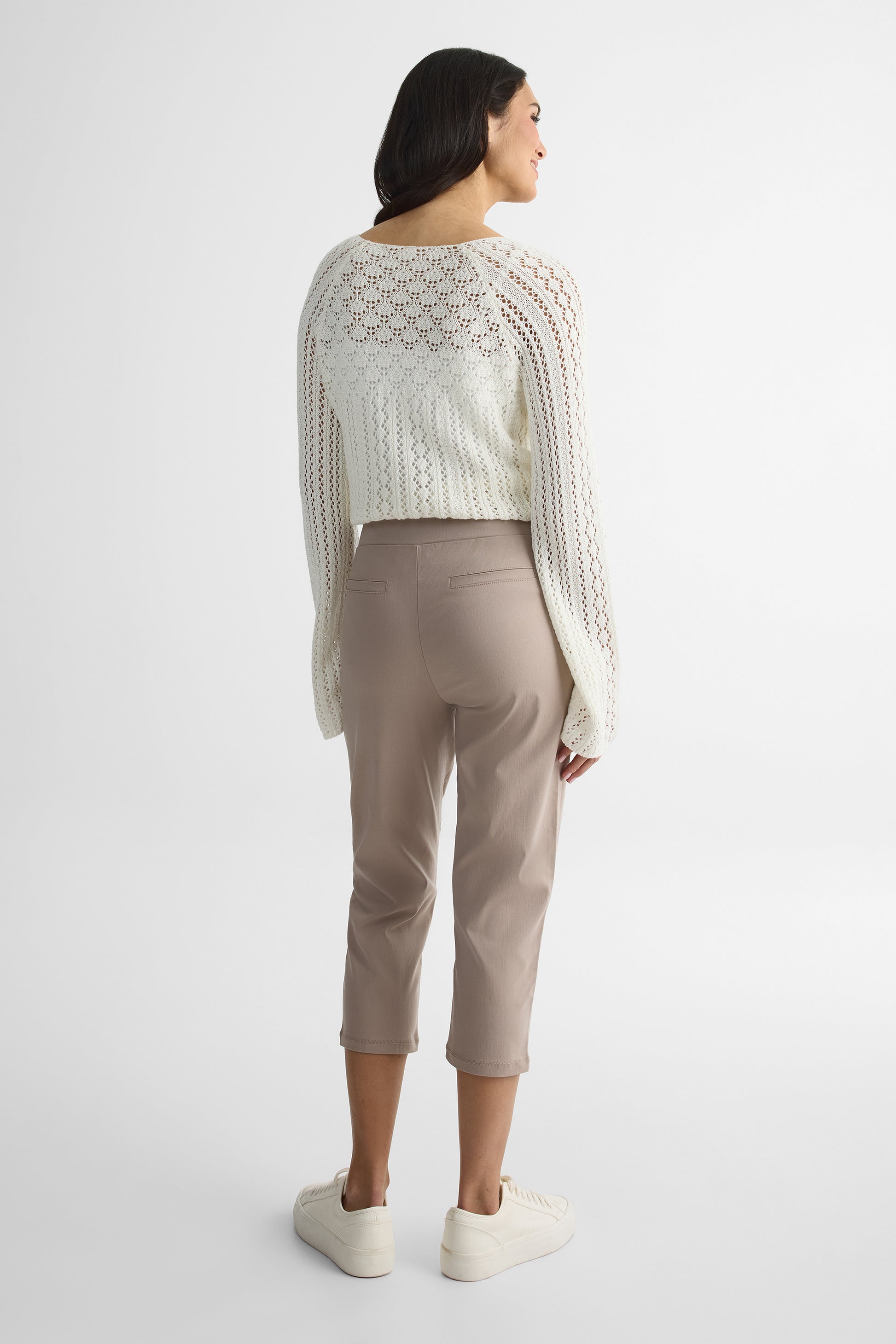 Pantalon capri slim uni et imprimé – Femme && TAUPE
