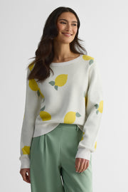 Chandail tricot jacquard à manches longues – Femme && BLANC MULTI