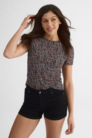Chandail M/courtes uni ou imprimé - Femme && NOIR/MULTI