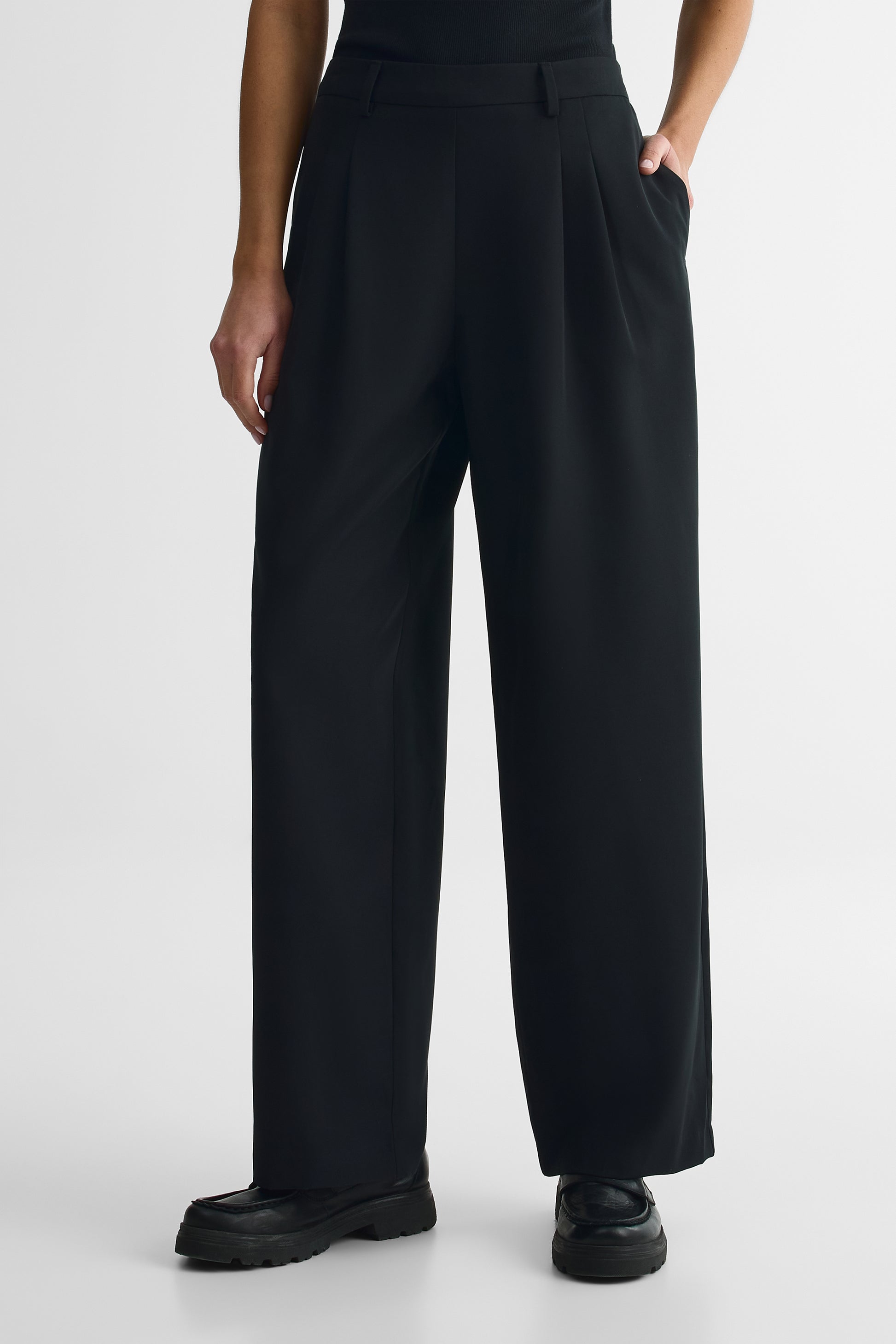 Pantalon pull-on élastique jambe large – Femme && NOIR