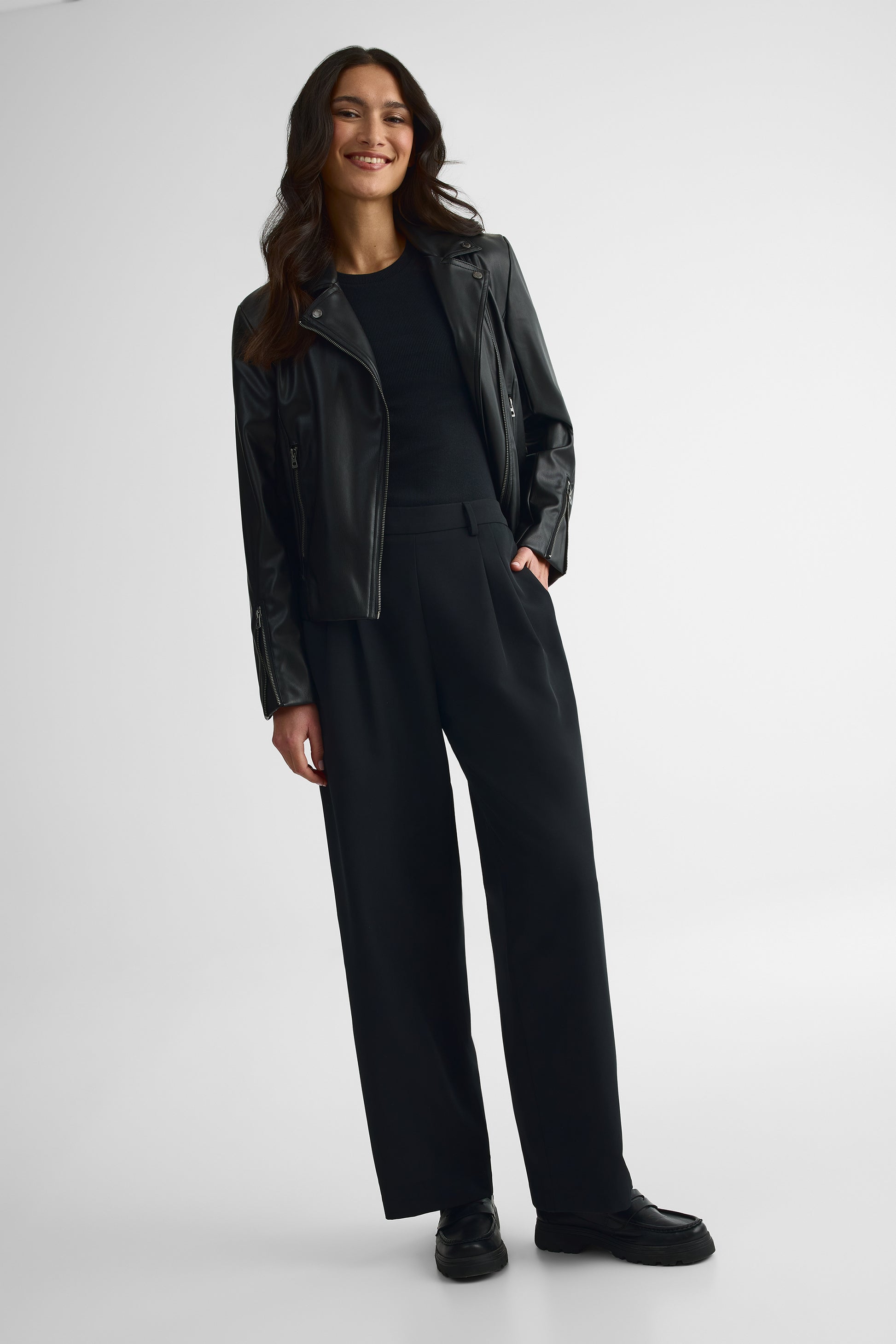 Pantalon pull-on élastique jambe large – Femme && NOIR