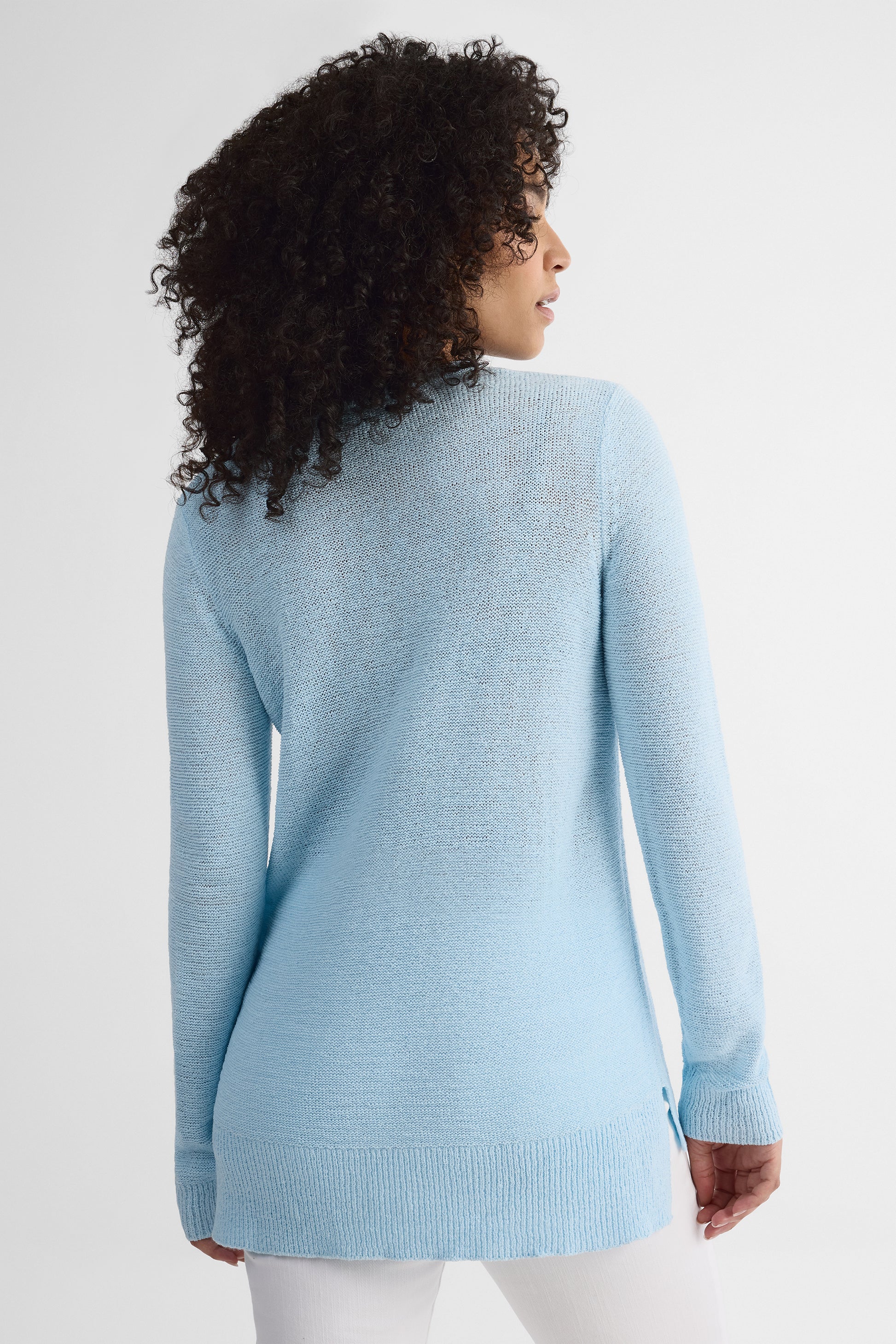 Chandail tricot col V, manches longues – Femme && BLEU MIXTE