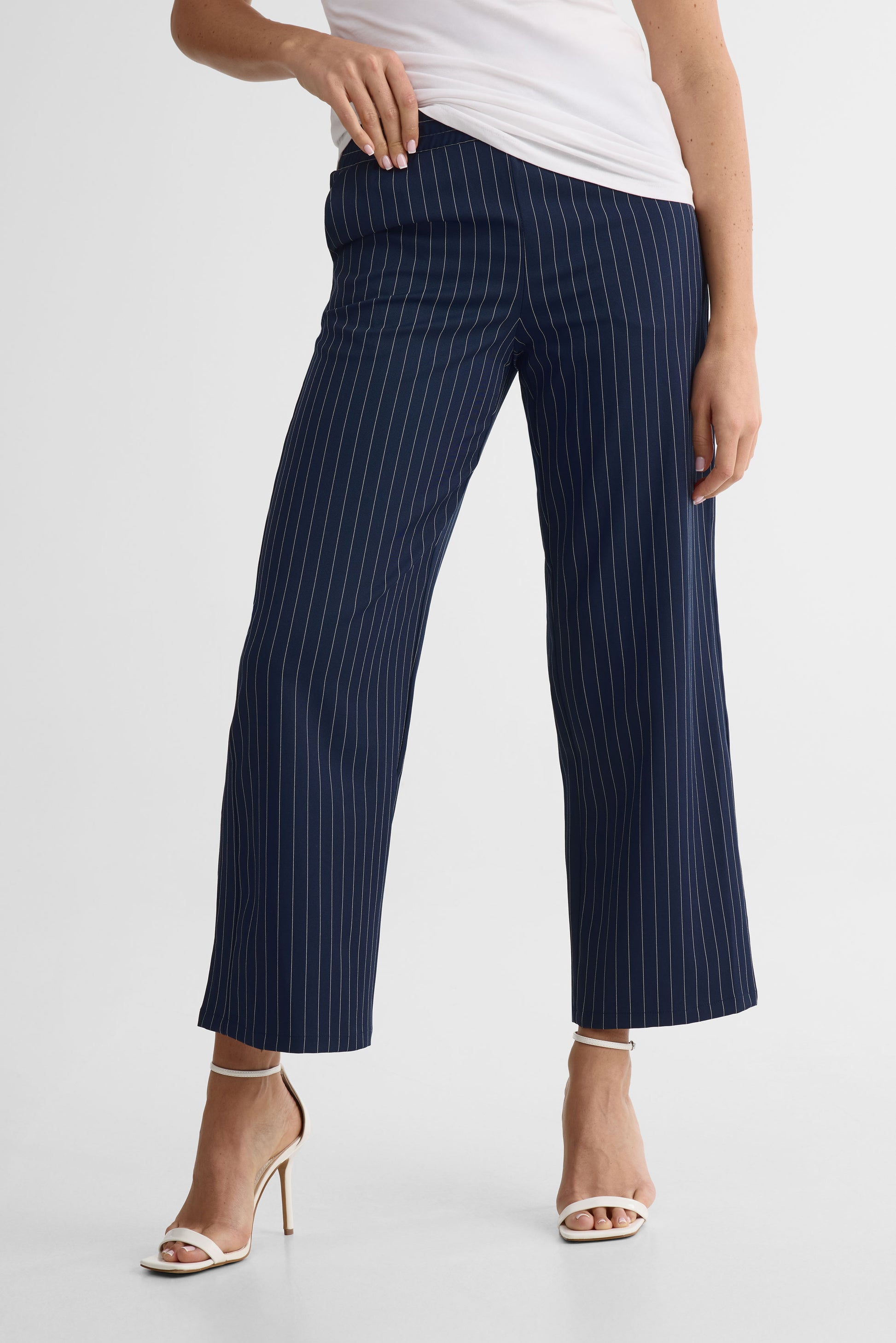 Pantalon pull-on rayé, jambe large – Femme && MARIN/MULTI