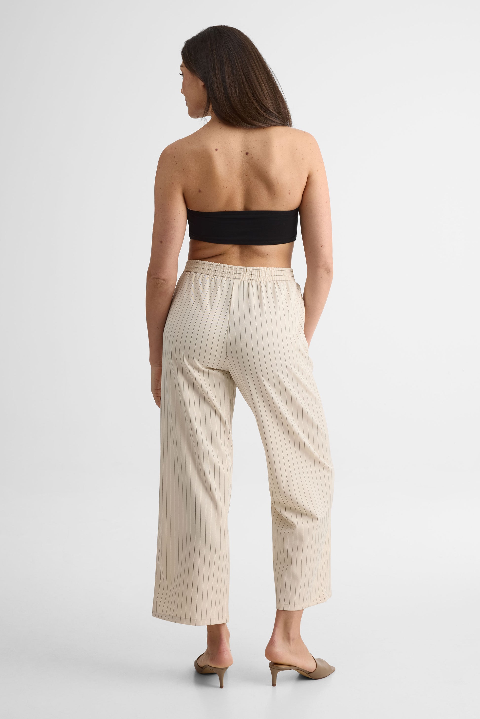 Pantalon pull-on rayé, jambe large – Femme && BLANC CASSÉ/MULTI