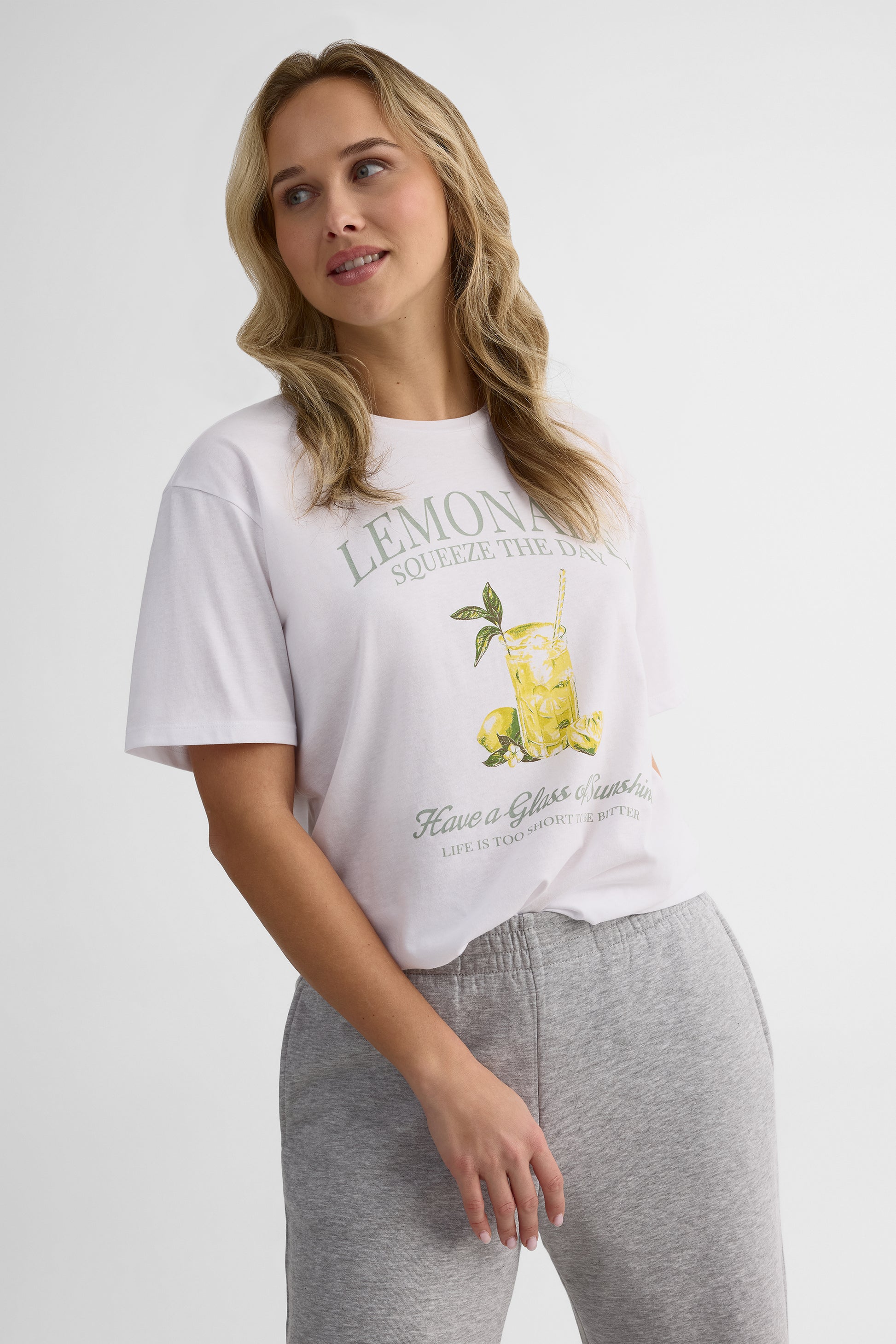Chandail M/courtes oversize en coton-polyester - Femme && BLANC