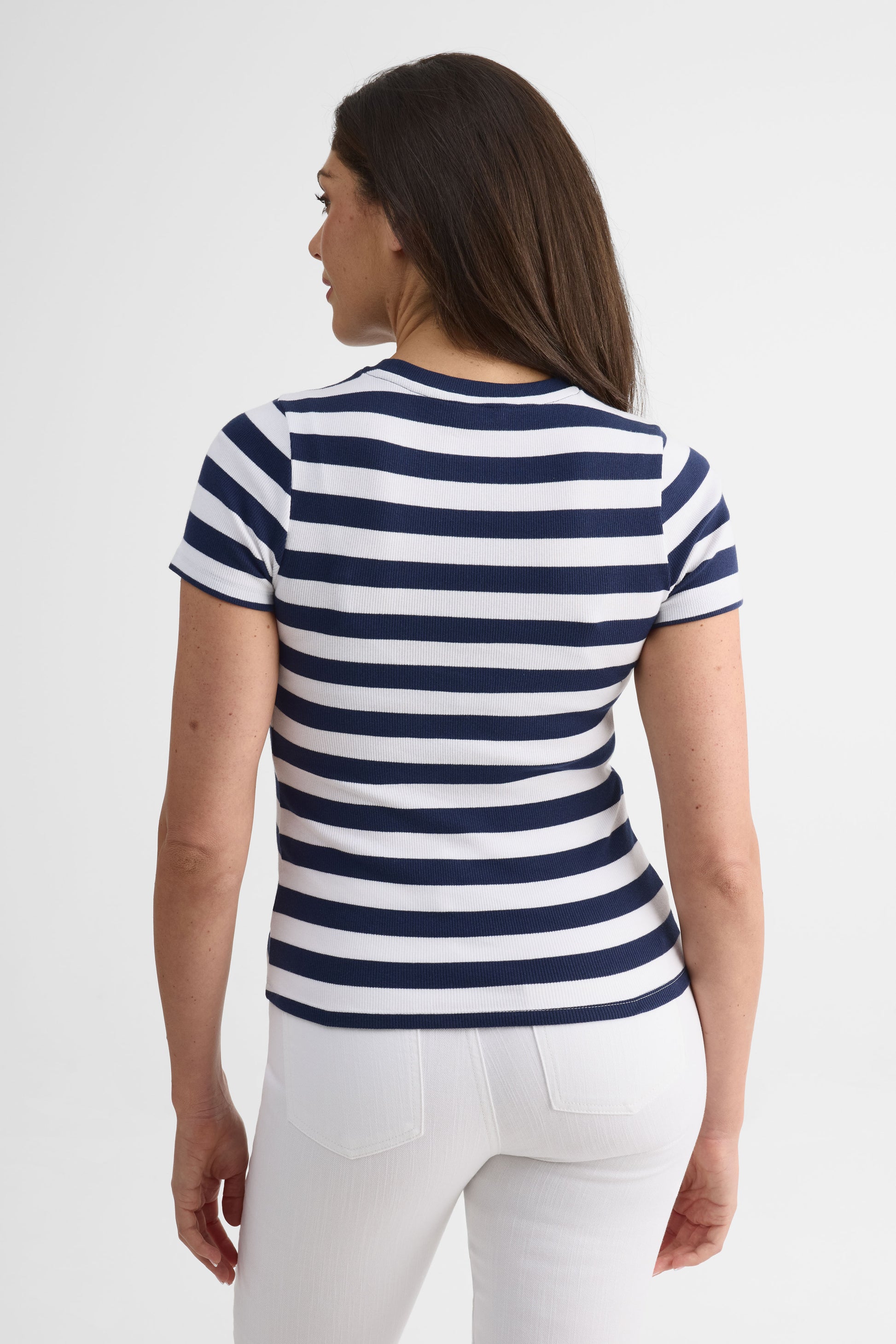 Chandail ajusté à rayures en coton - Femme && MARIN/MULTI