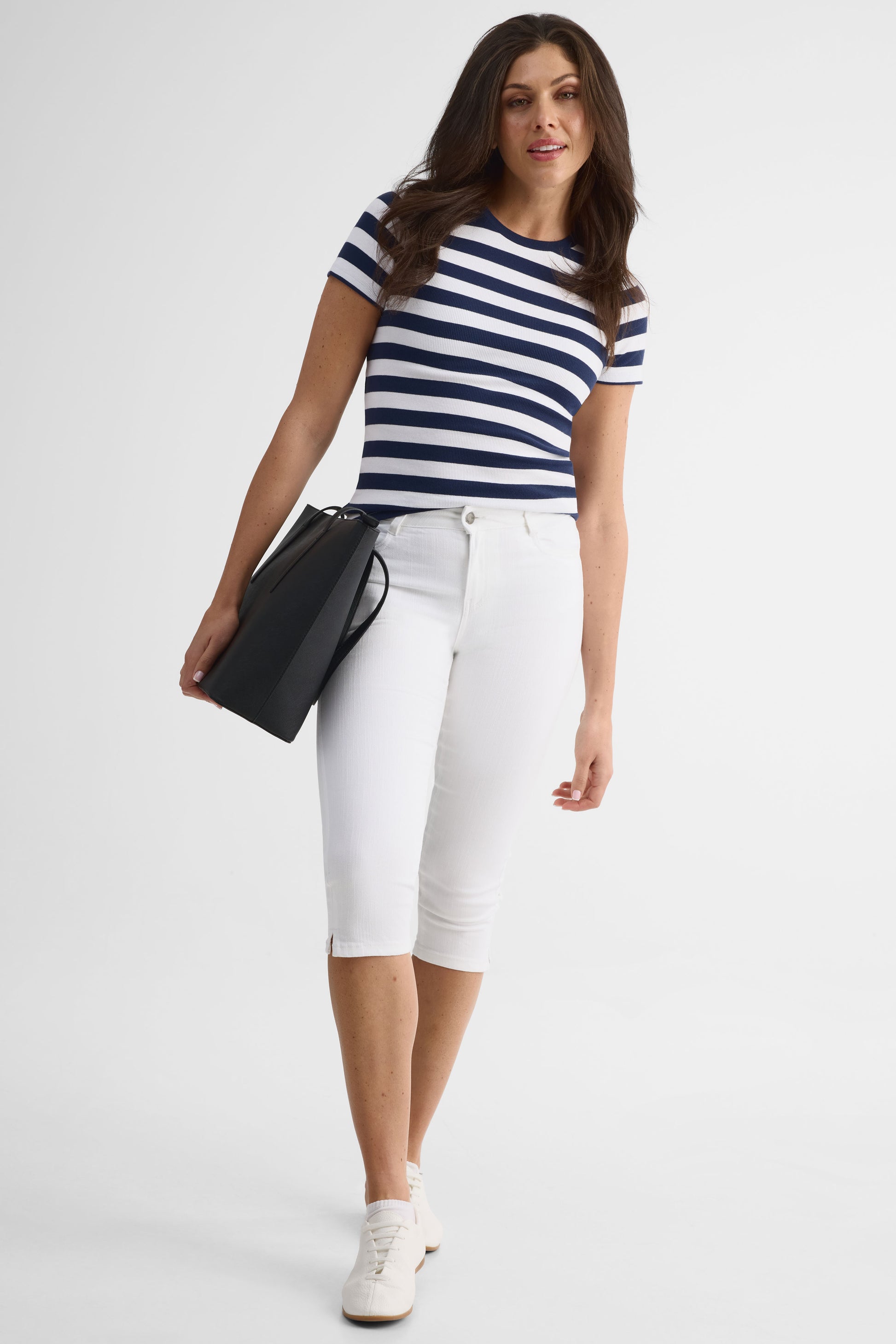Chandail ajusté à rayures en coton - Femme && MARIN/MULTI