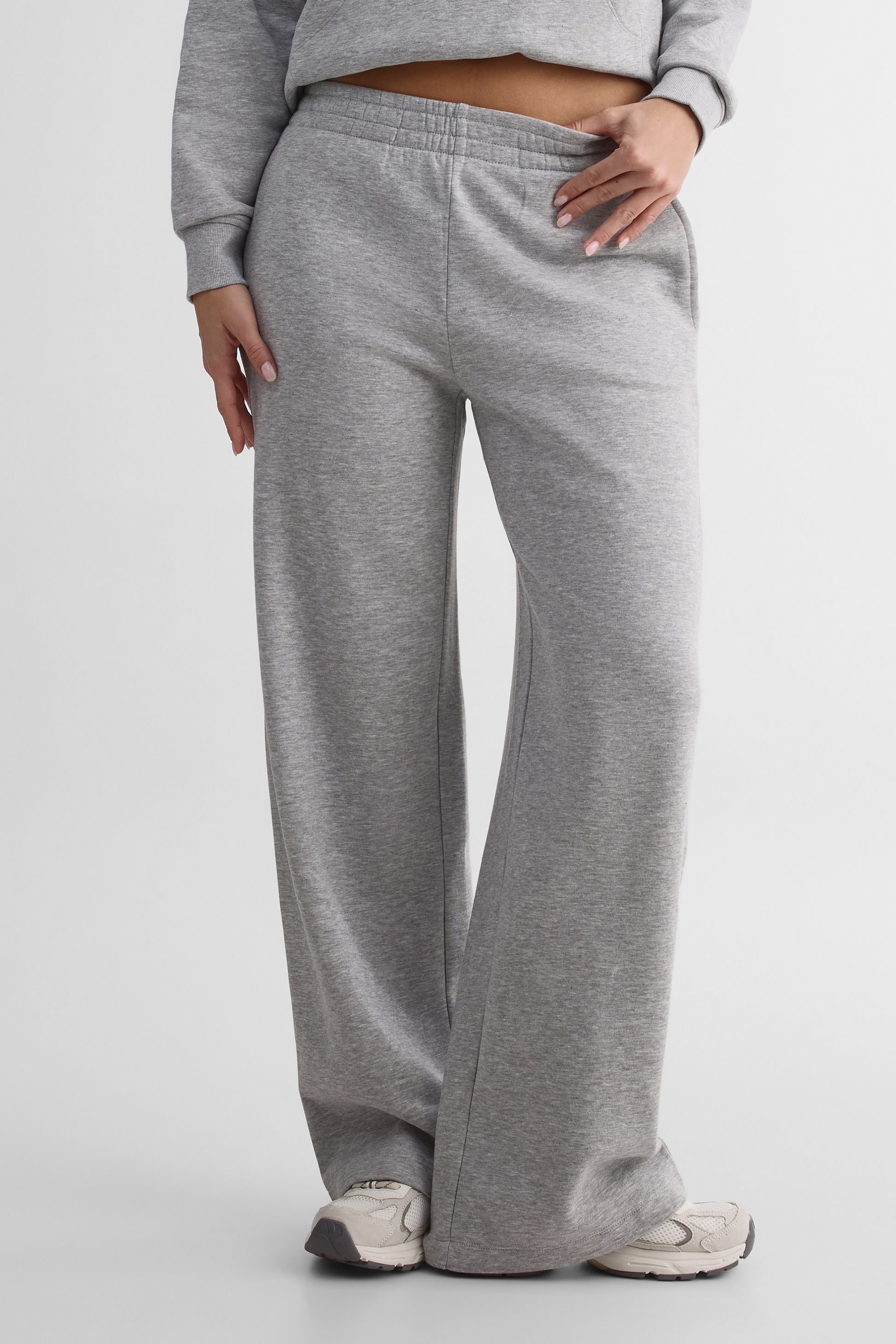 Pantalon wide leg en fleece - Femme && GRIS MIXTE