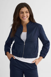 Veste bomber à rayures, coupe boxy - Femme && MARIN/MULTI