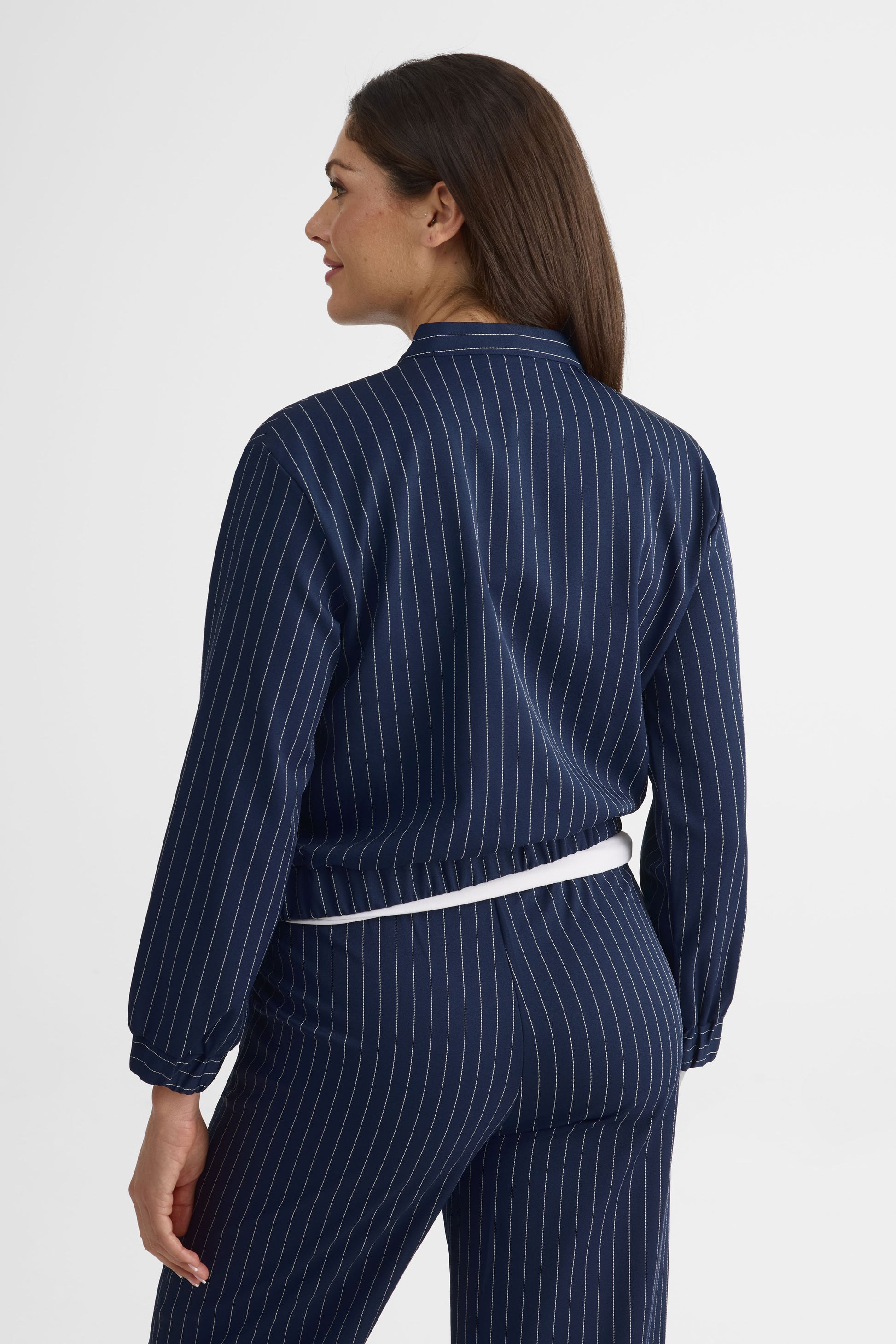 Veste bomber à rayures, coupe boxy - Femme && MARIN/MULTI
