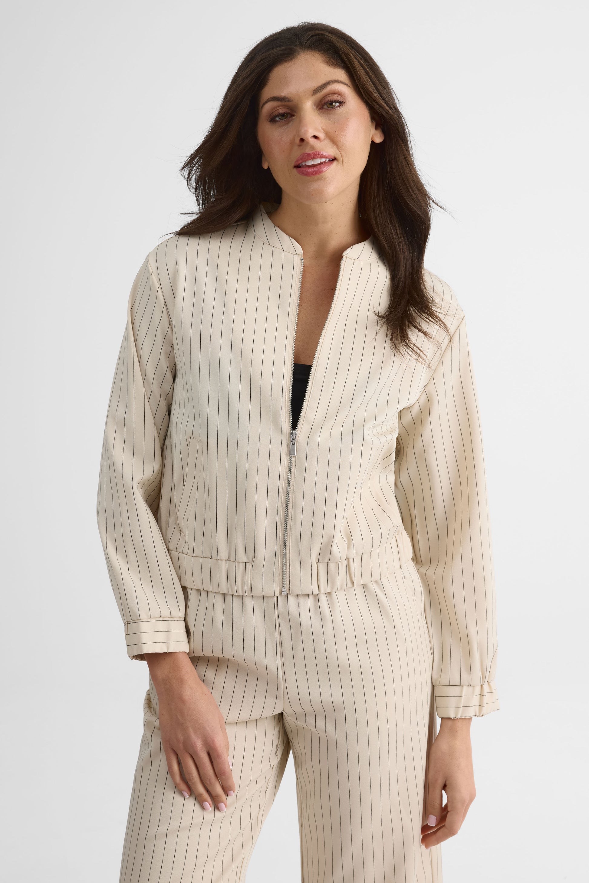 Veste bomber à rayures, coupe boxy - Femme && BLANC CASSÉ/MULTI