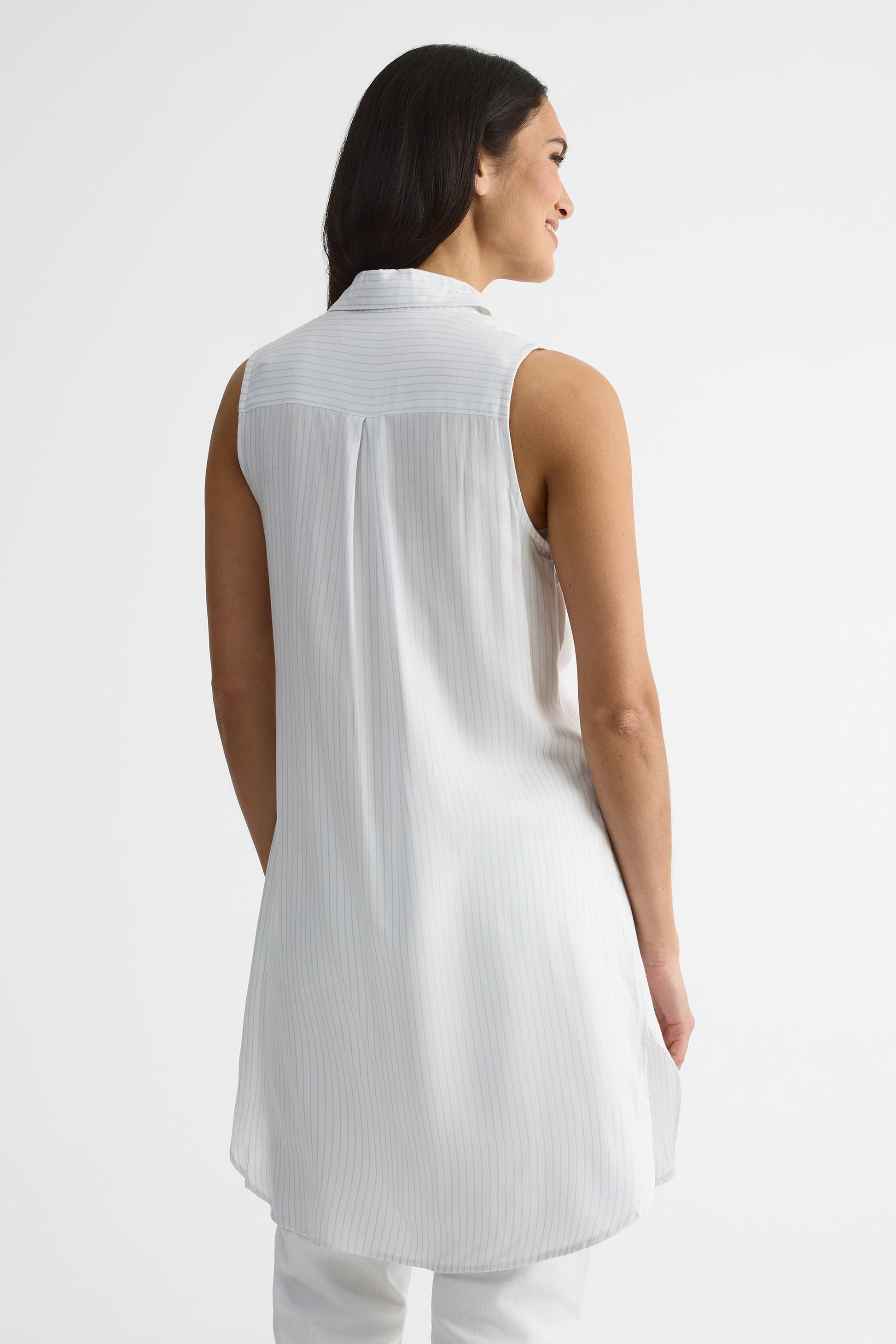 Chemisier long à rayures en viscose - Femme && BLANC MULTI