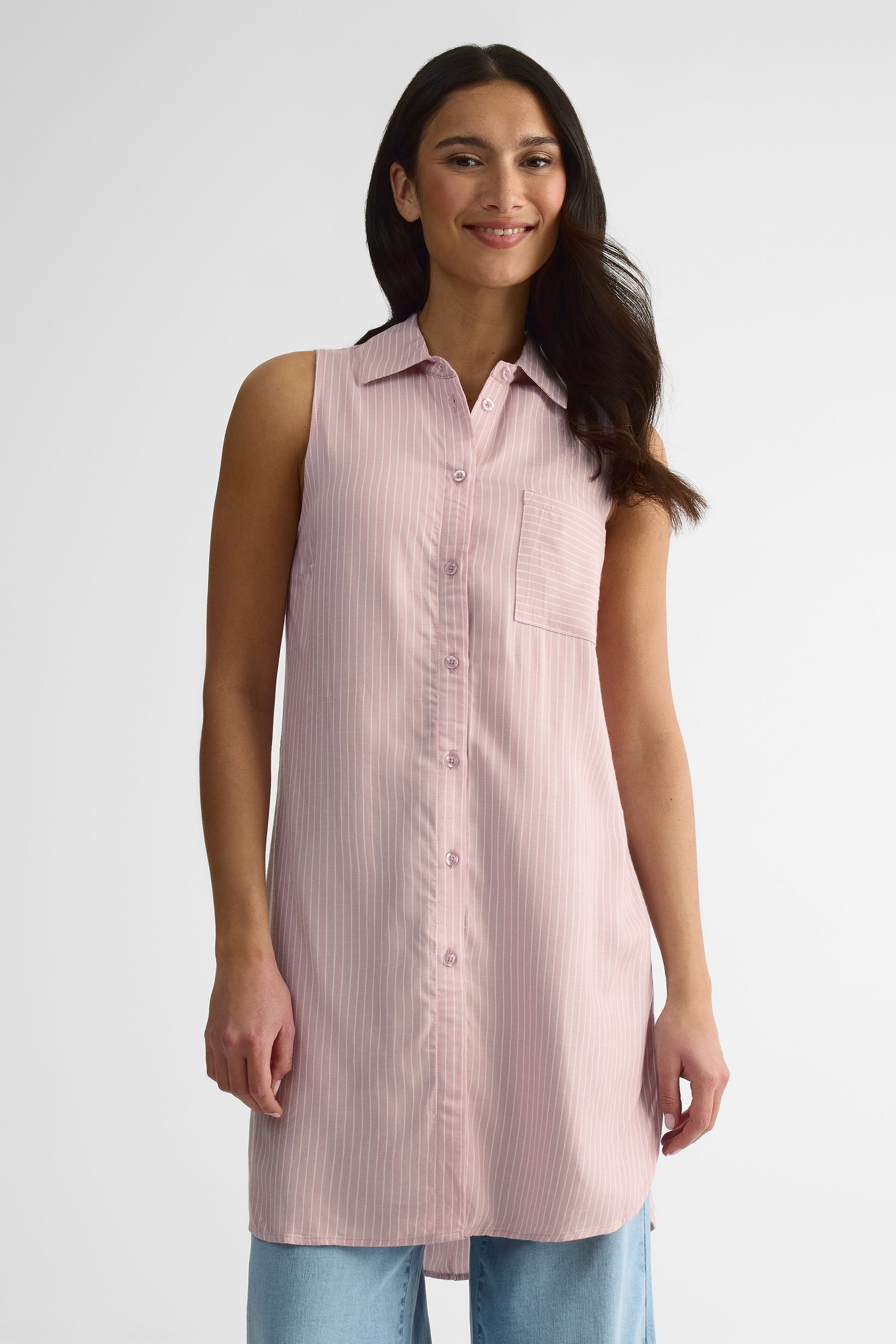 Chemisier long à rayures en viscose - Femme && ROSE MULTI