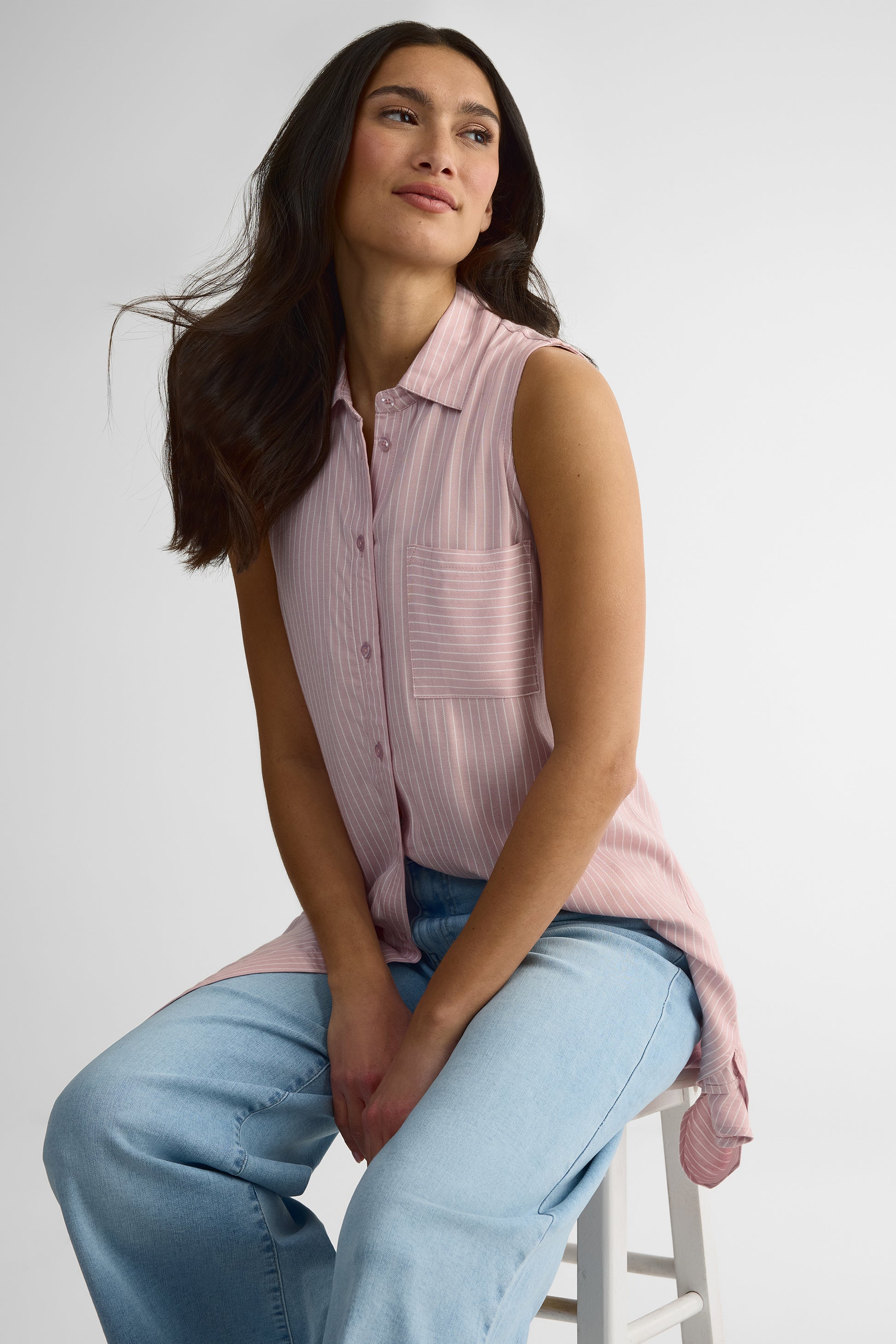 Chemisier long à rayures en viscose - Femme && ROSE MULTI