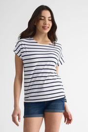 Chandail M/courtes rayé en jersey – Femme && MARIN/MULTI