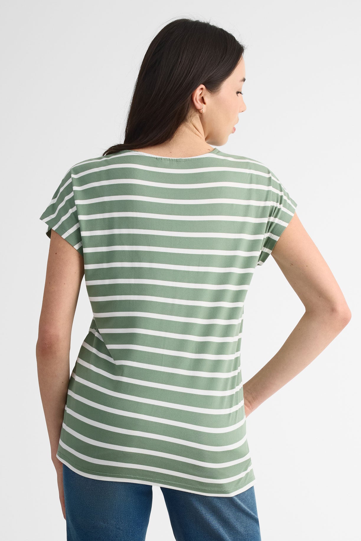 Chandail M/courtes rayé en jersey – Femme && VERT/MULTI